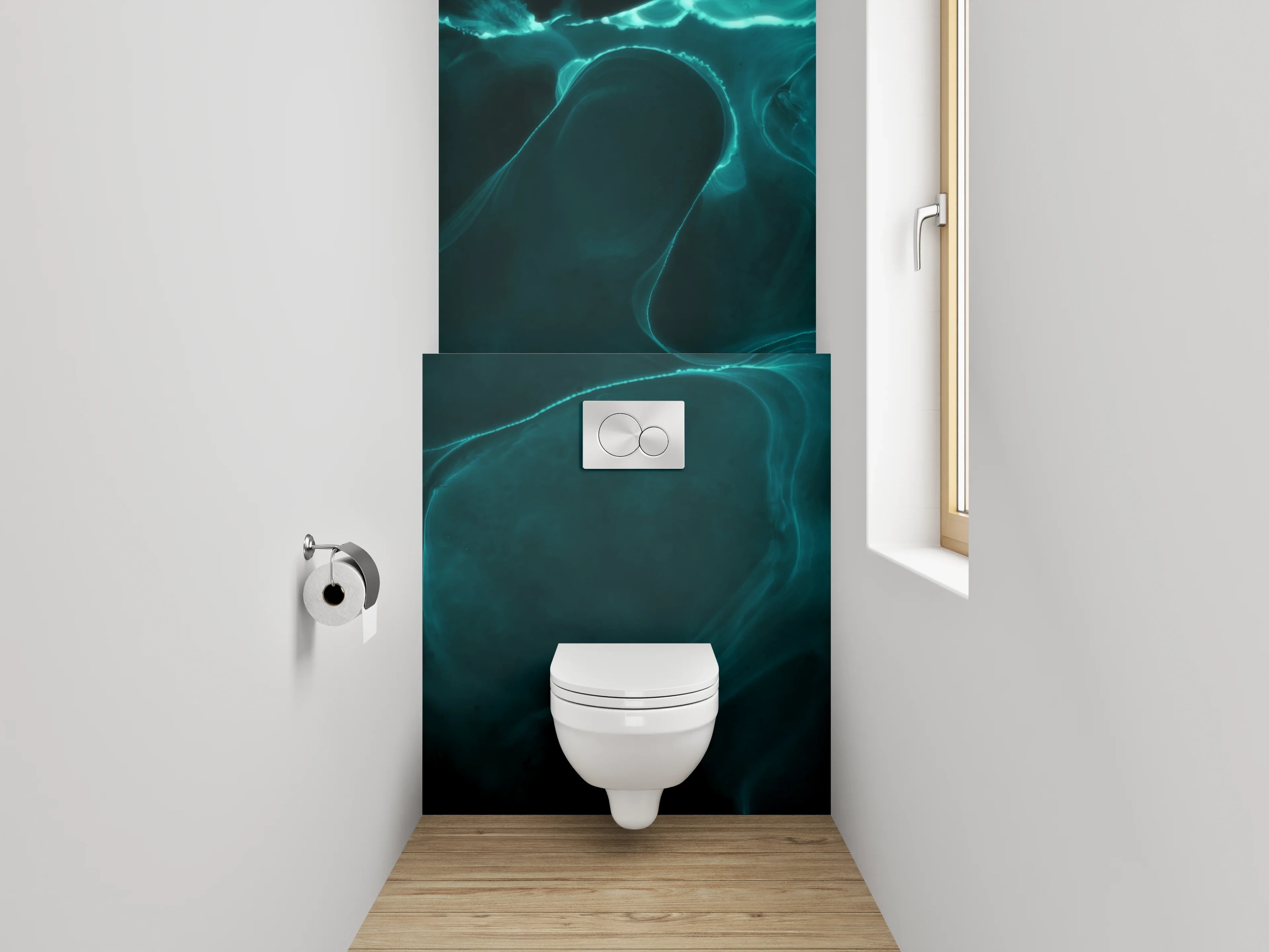 WC-Rückwand - Abstrakte türkis-blau Wellenoptik