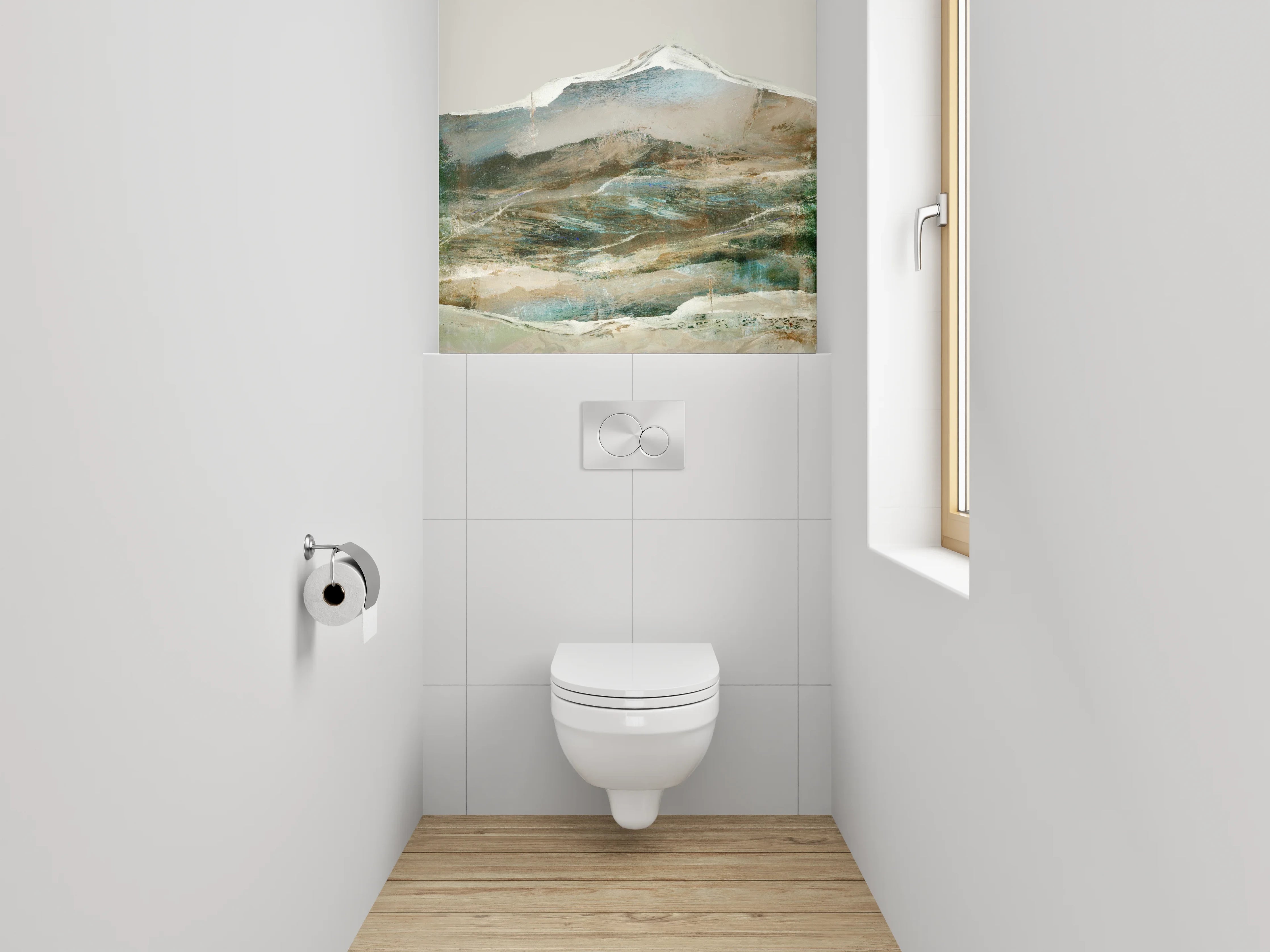 WC-Rückwand - Abstrakter Berg Aquarell Weiß Braun