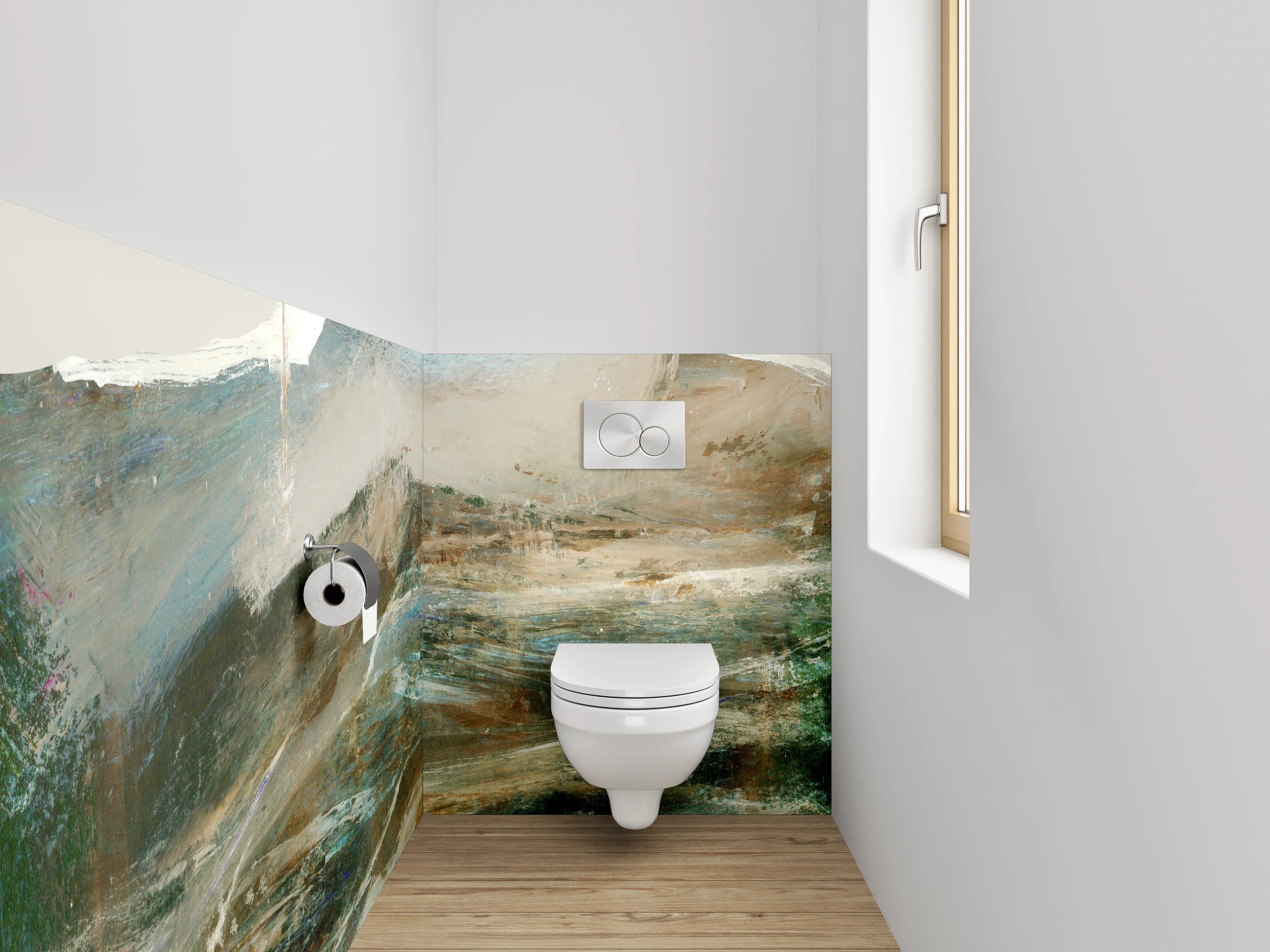 WC-Rückwand - Abstrakter Berg Aquarell Weiß Braun