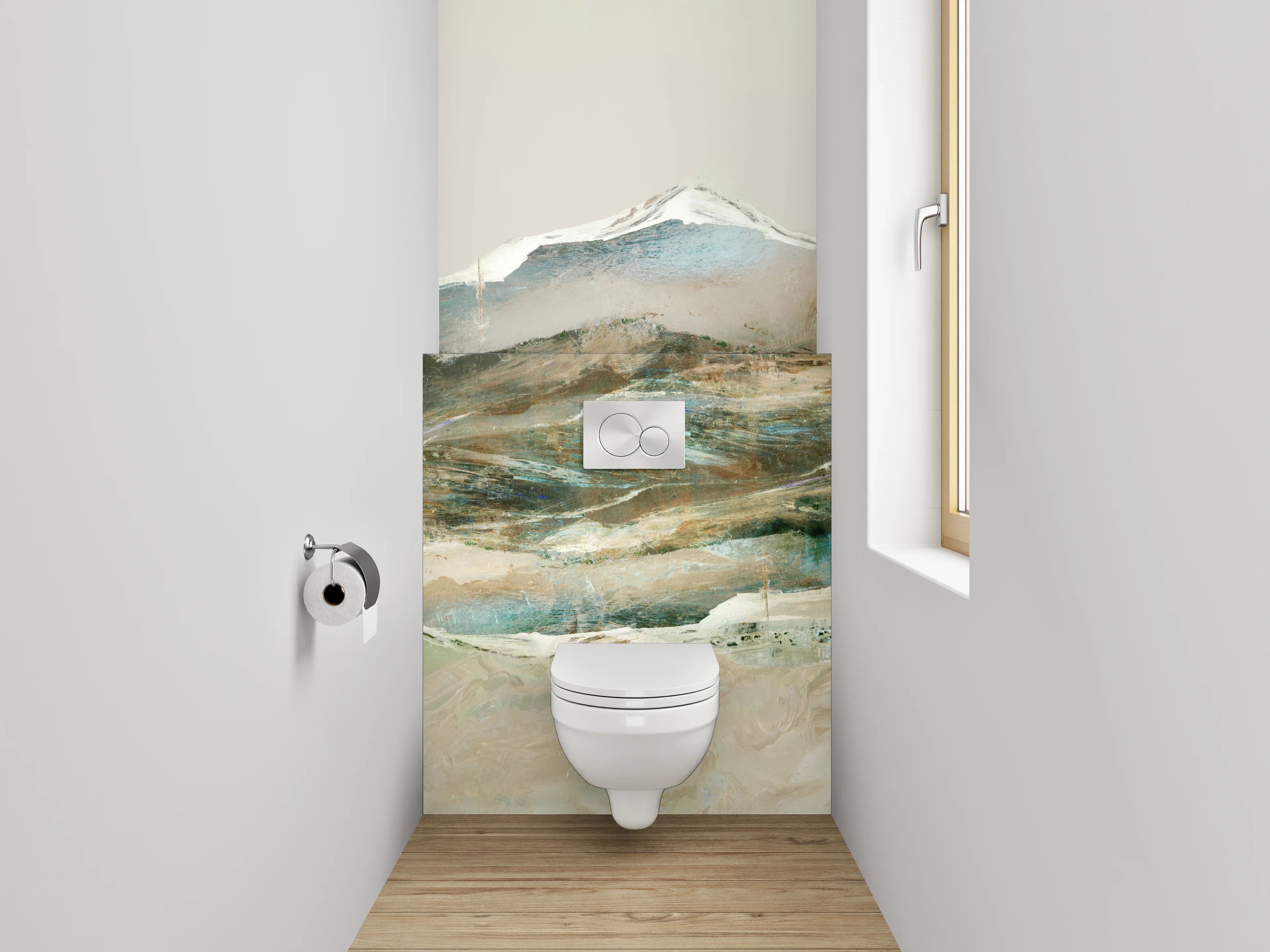 WC-Rückwand - Abstrakter Berg Aquarell Weiß Braun