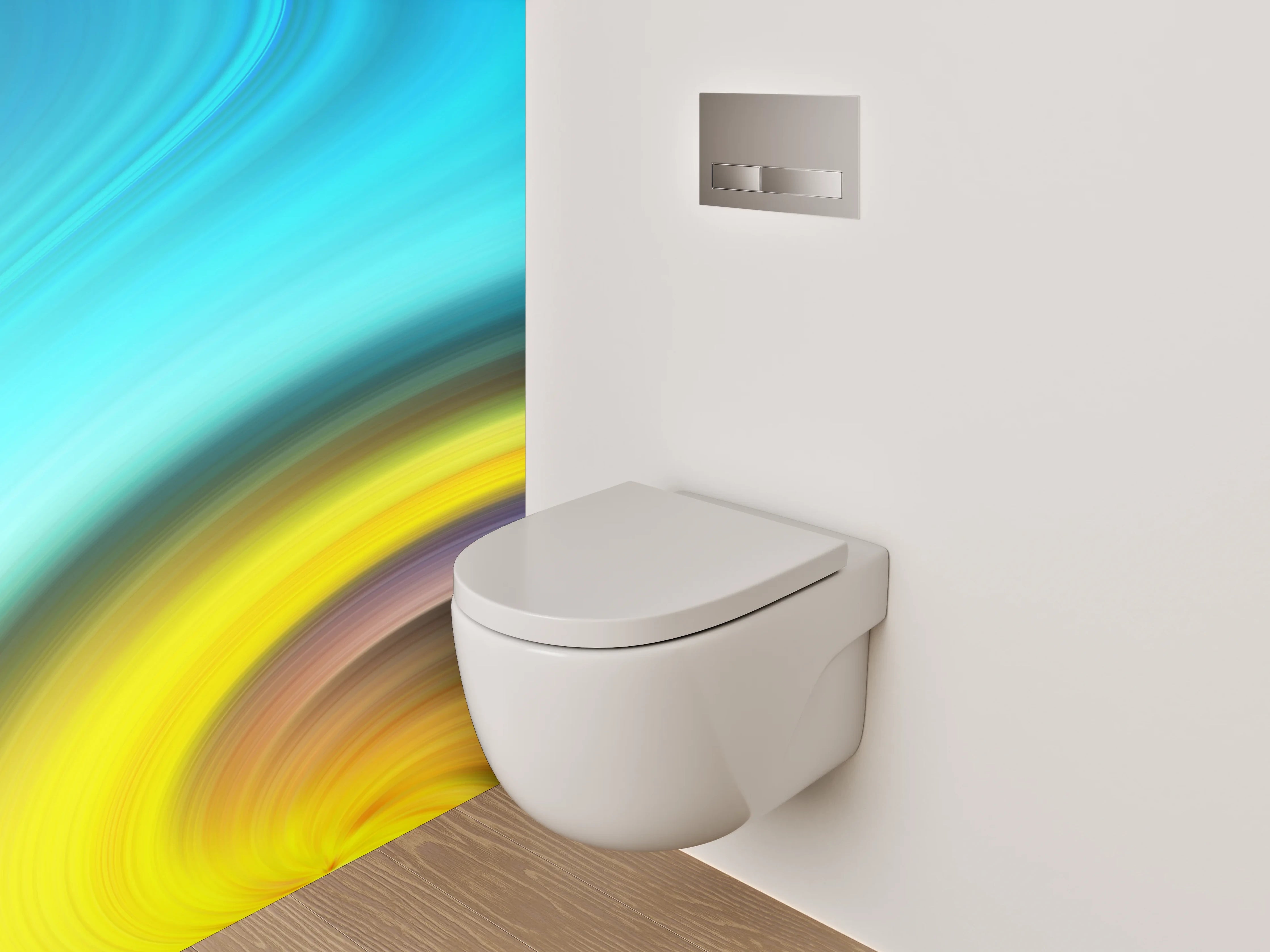 WC-Rückwand - Abstrakter Farbwirbel in Gelb und Blau