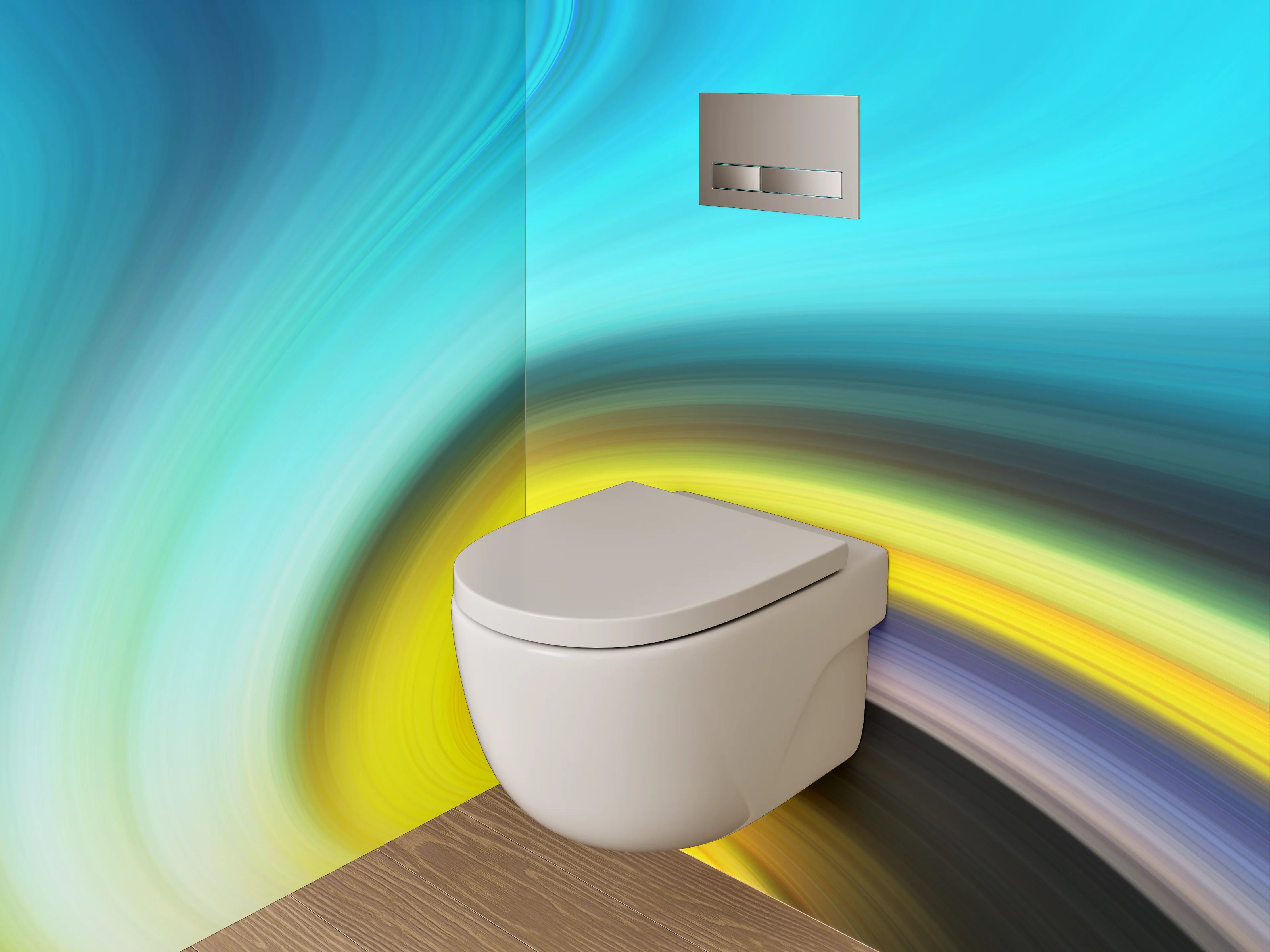 WC-Rückwand - Abstrakter Farbwirbel in Gelb und Blau