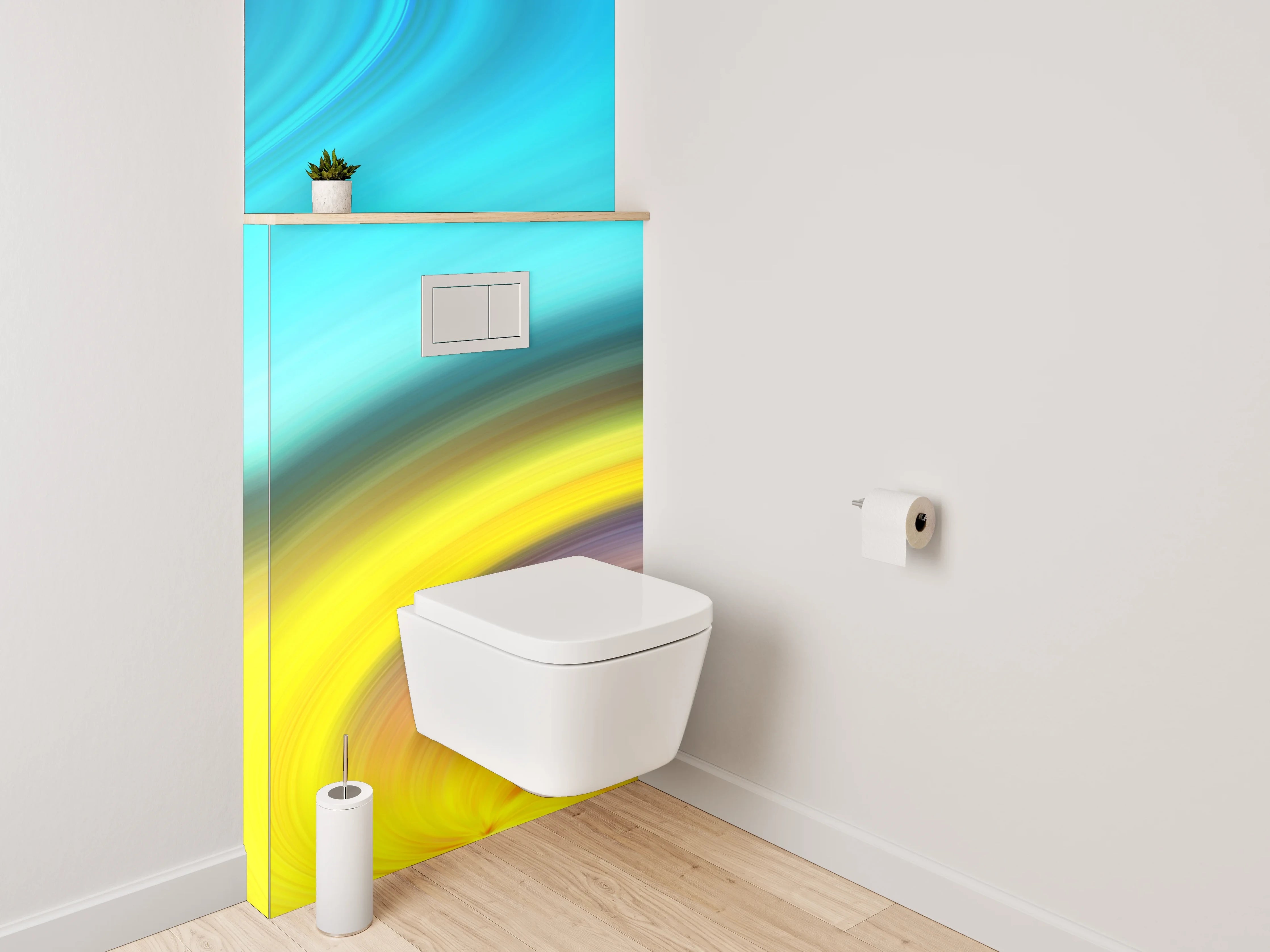 WC-Rückwand - Abstrakter Farbwirbel in Gelb und Blau