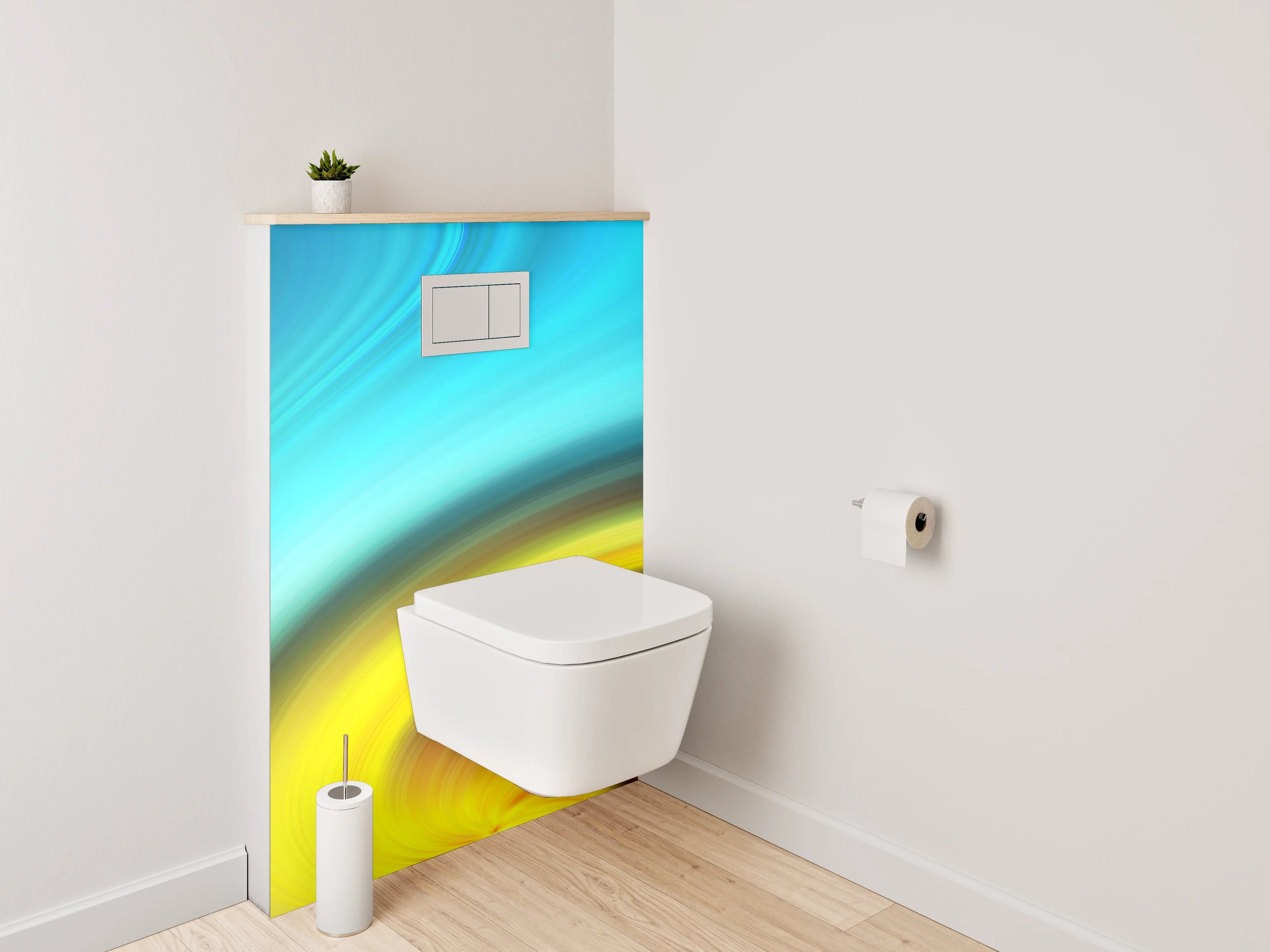 WC-Rückwand - Abstrakter Farbwirbel in Gelb und Blau