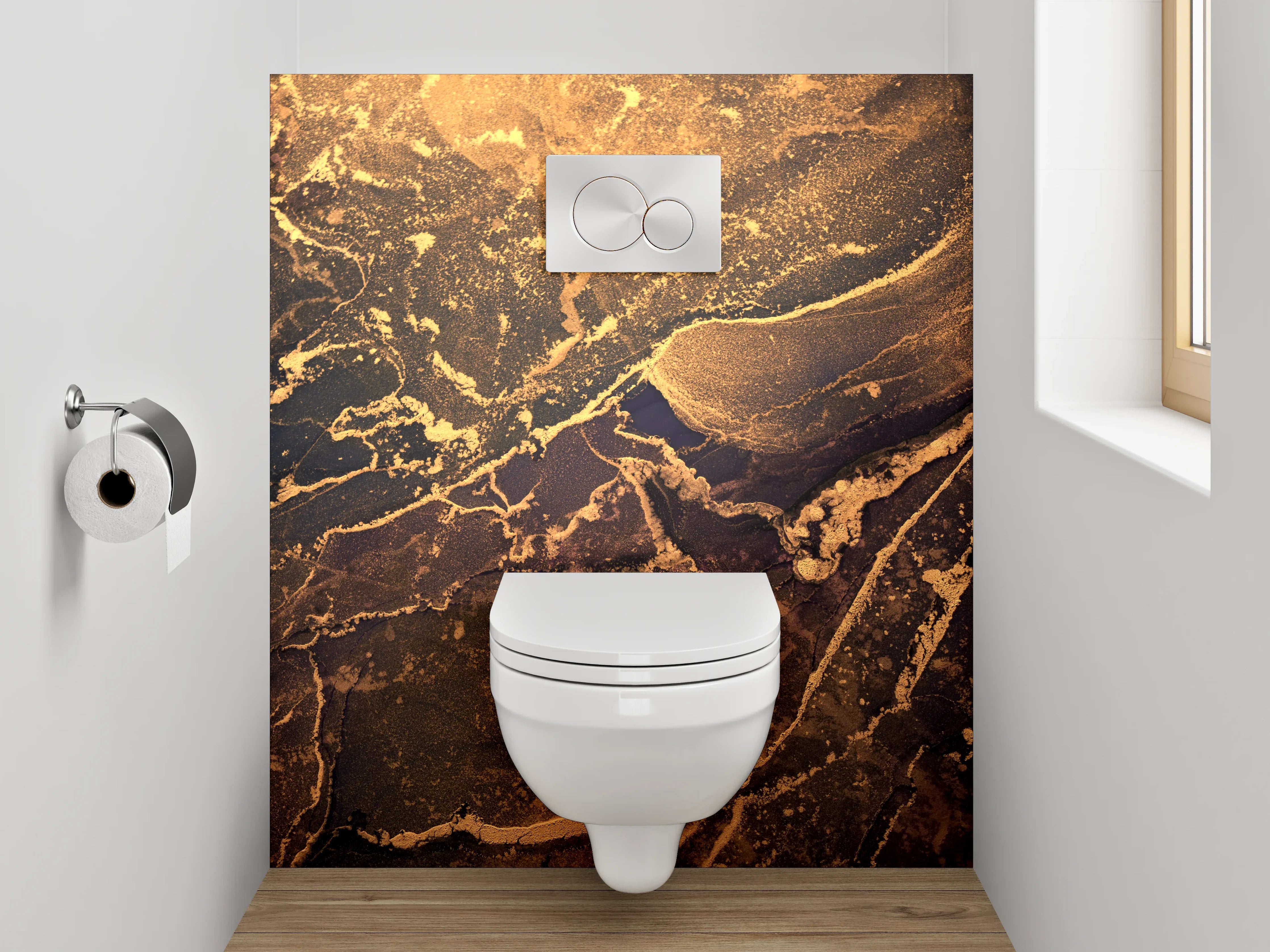 WC-Rückwand - Abstrakter Marmor in Gold und Blau