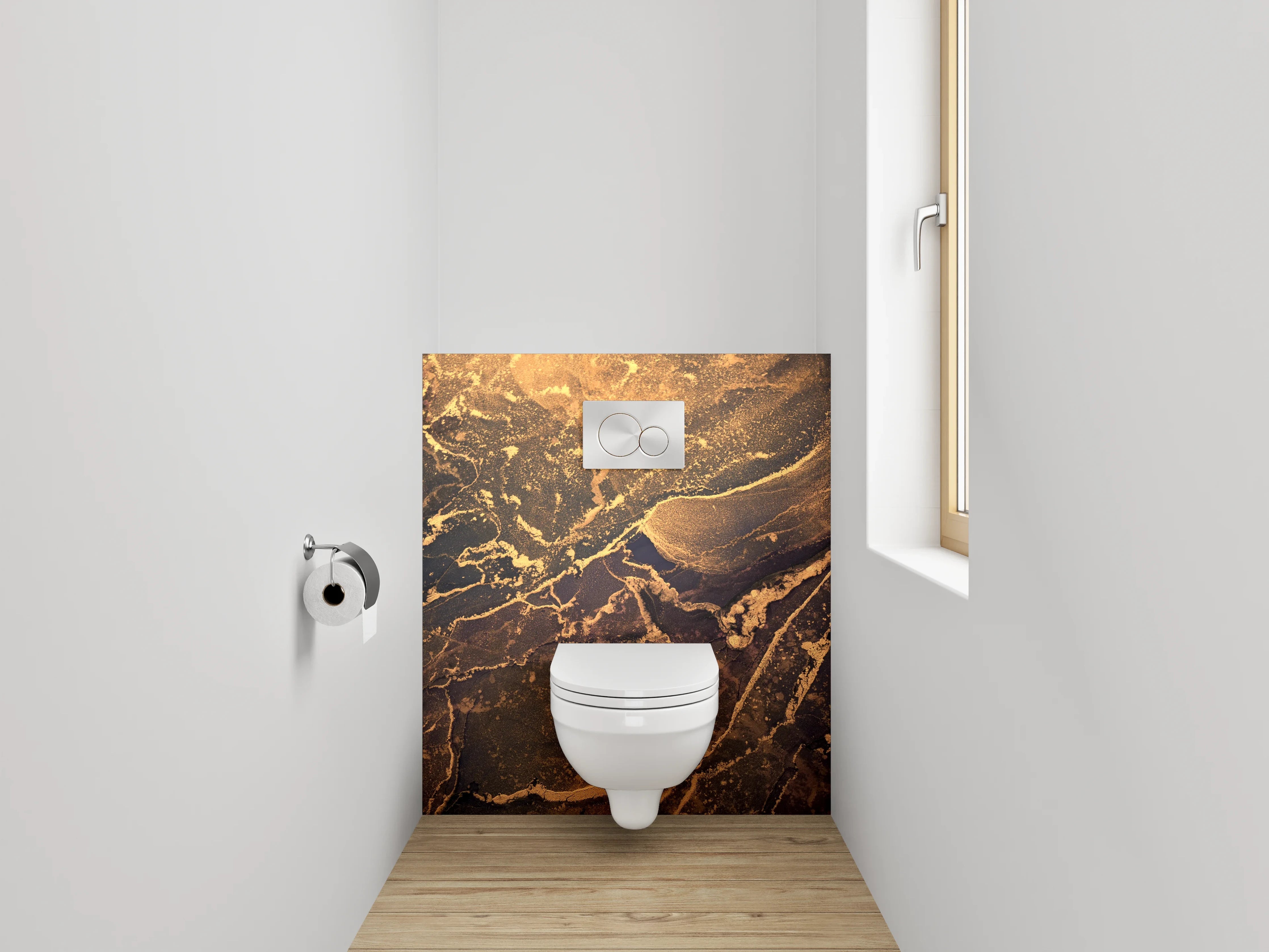 WC-Rückwand - Abstrakter Marmor in Gold und Blau