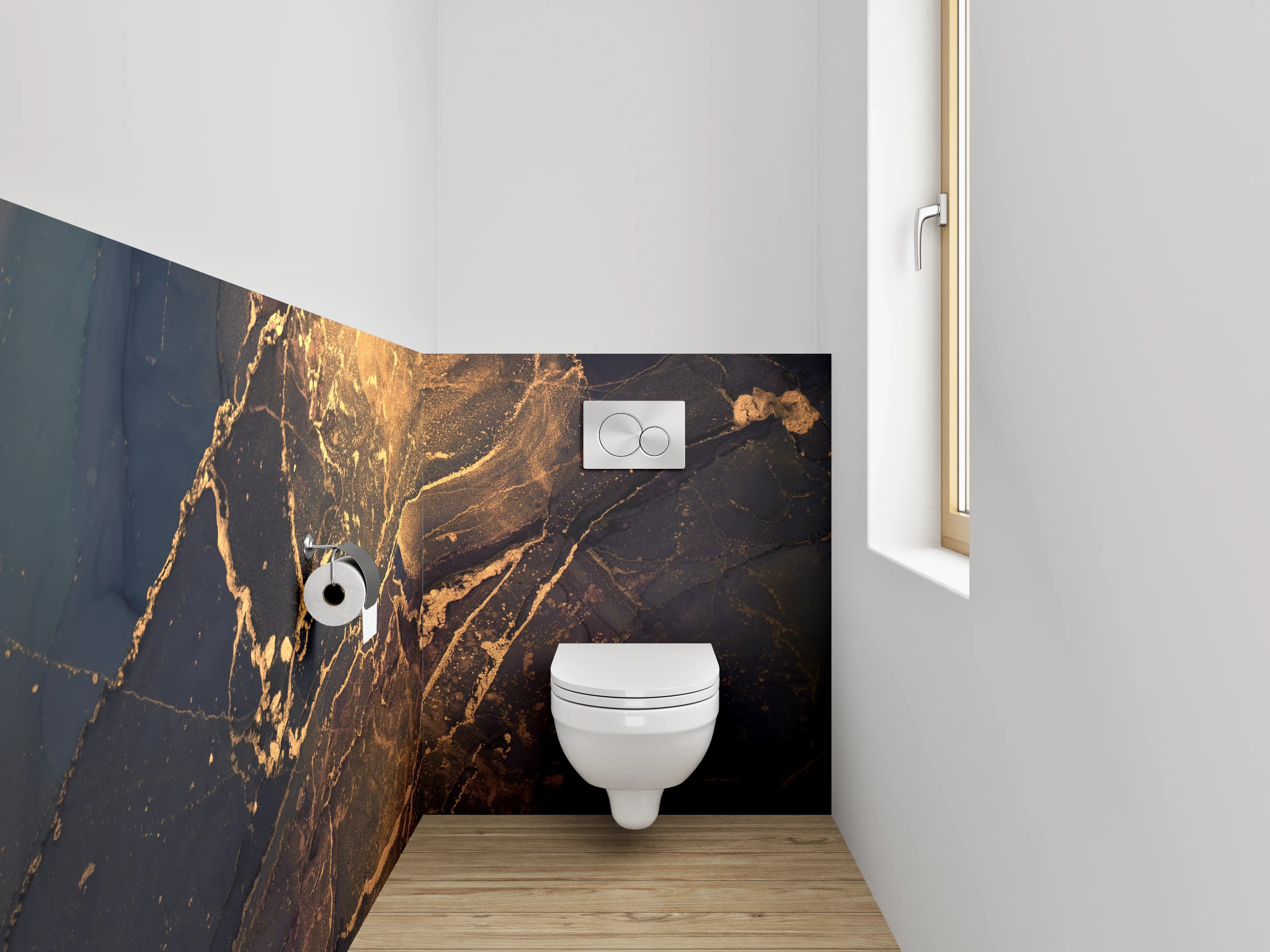 WC-Rückwand - Abstrakter Marmor in Gold und Blau