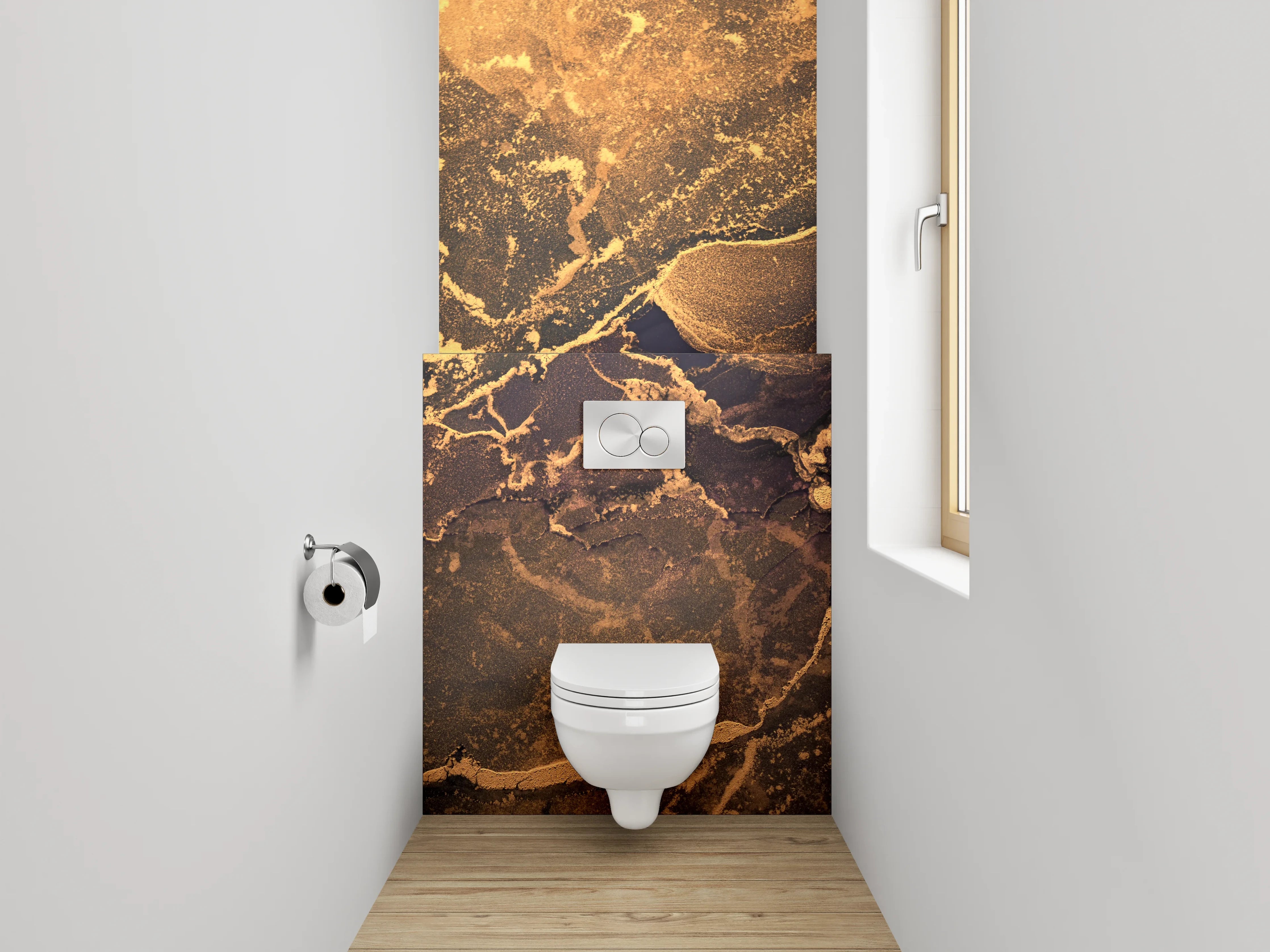 WC-Rückwand - Abstrakter Marmor in Gold und Blau