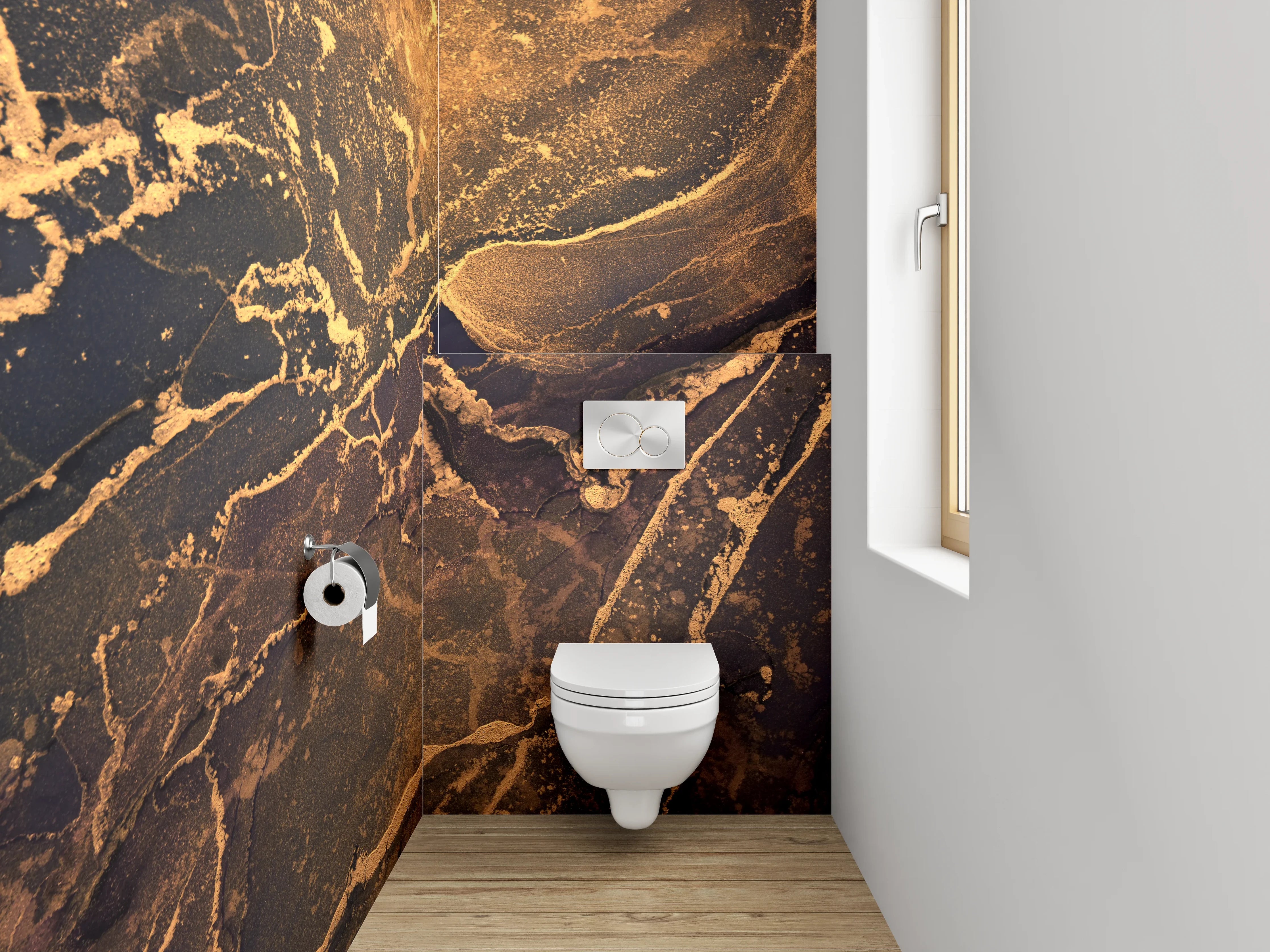 WC-Rückwand - Abstrakter Marmor in Gold und Blau