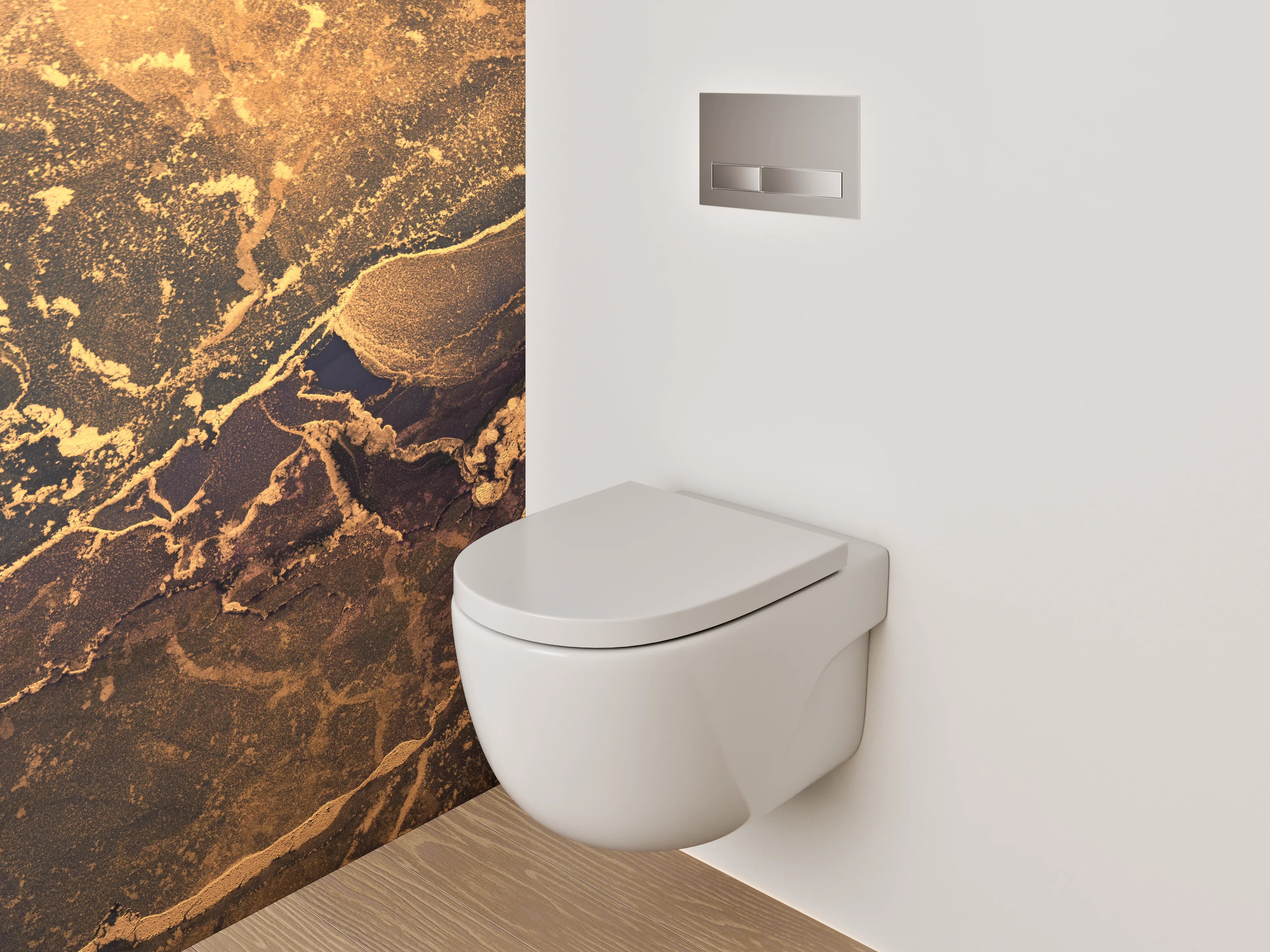 WC-Rückwand - Abstrakter Marmor in Gold und Blau