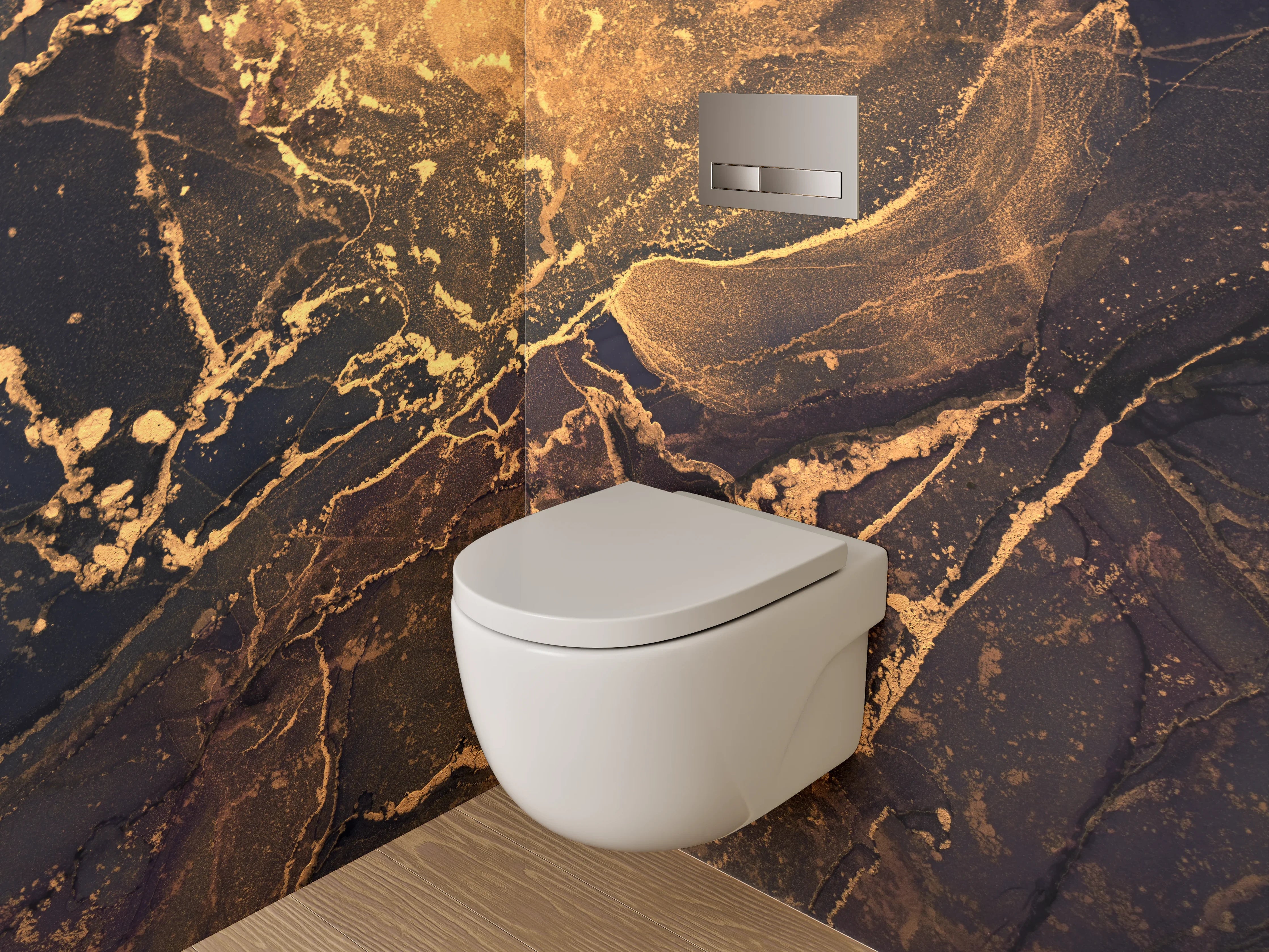 WC-Rückwand - Abstrakter Marmor in Gold und Blau