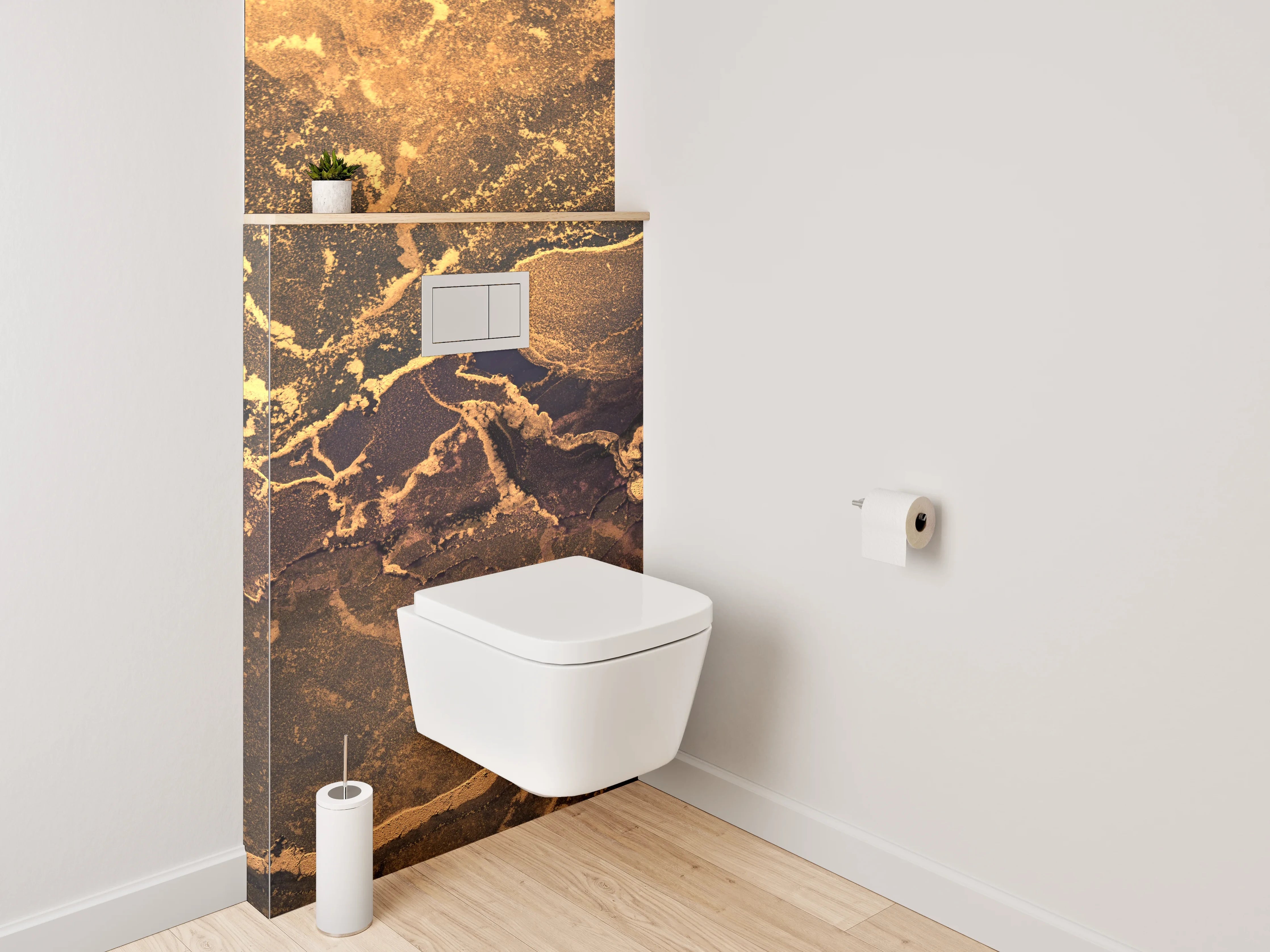 WC-Rückwand - Abstrakter Marmor in Gold und Blau