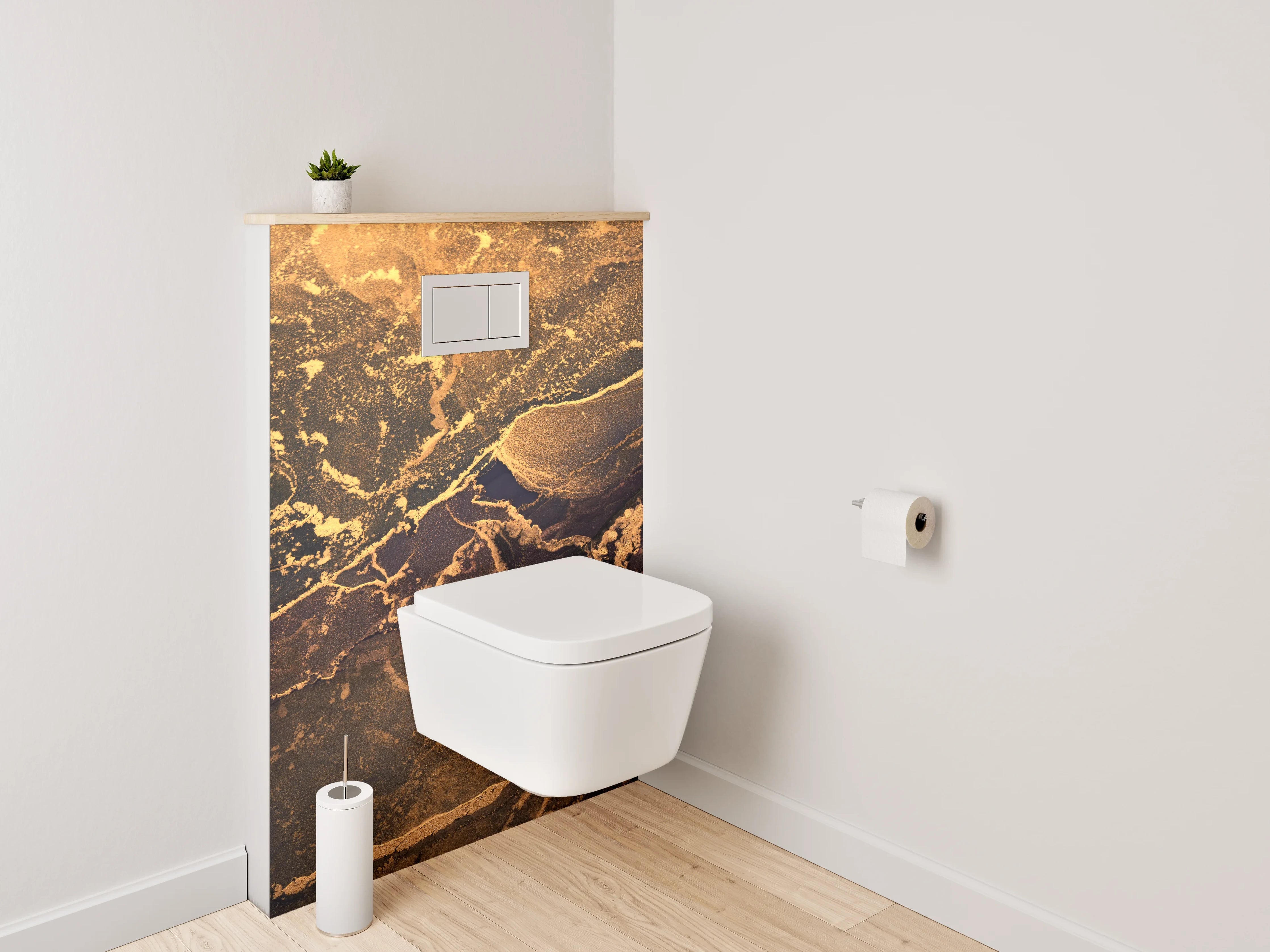 WC-Rückwand - Abstrakter Marmor in Gold und Blau