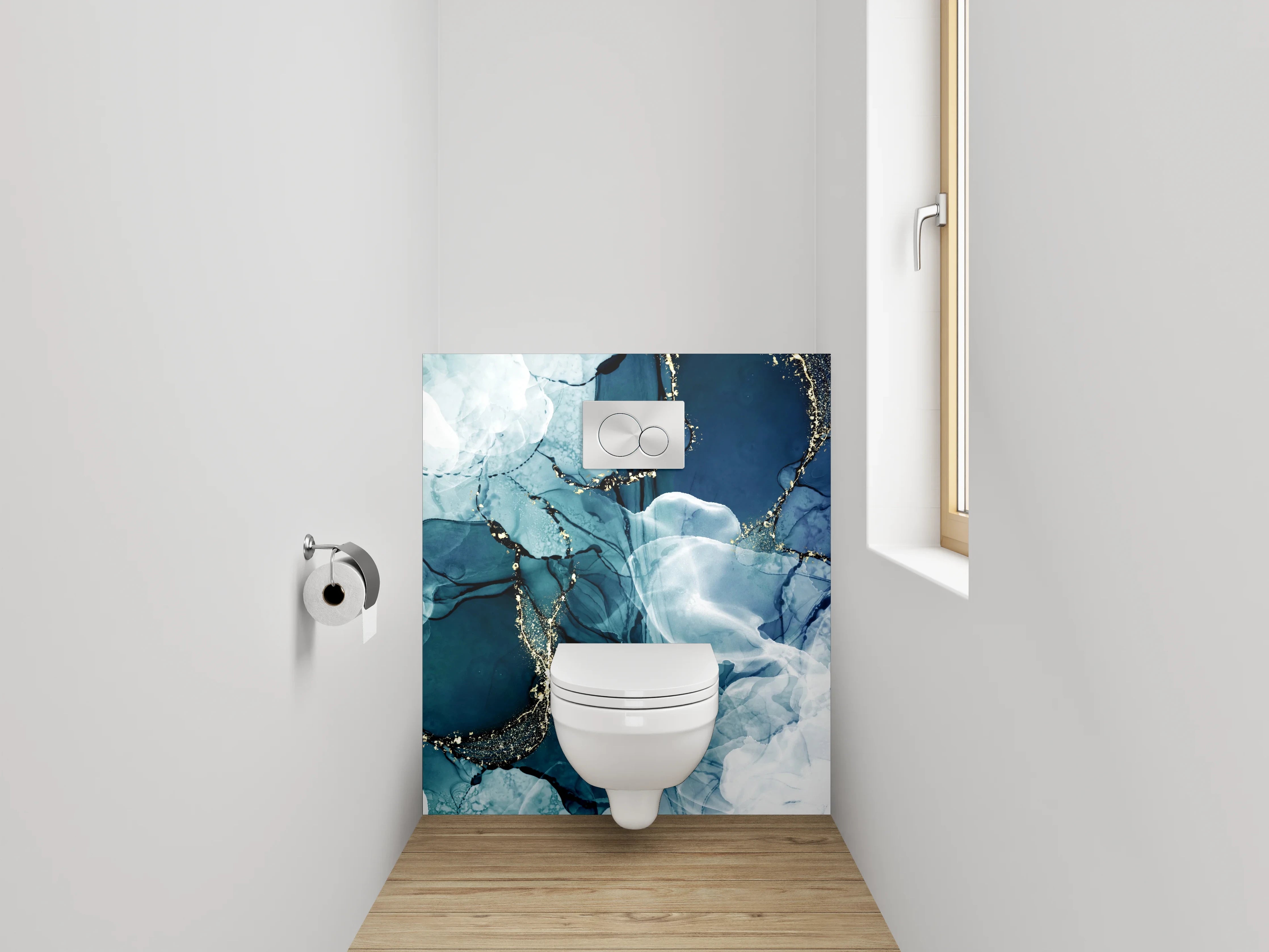WC-Rückwand - Abstraktes Aquarell Blau Gold Marmor