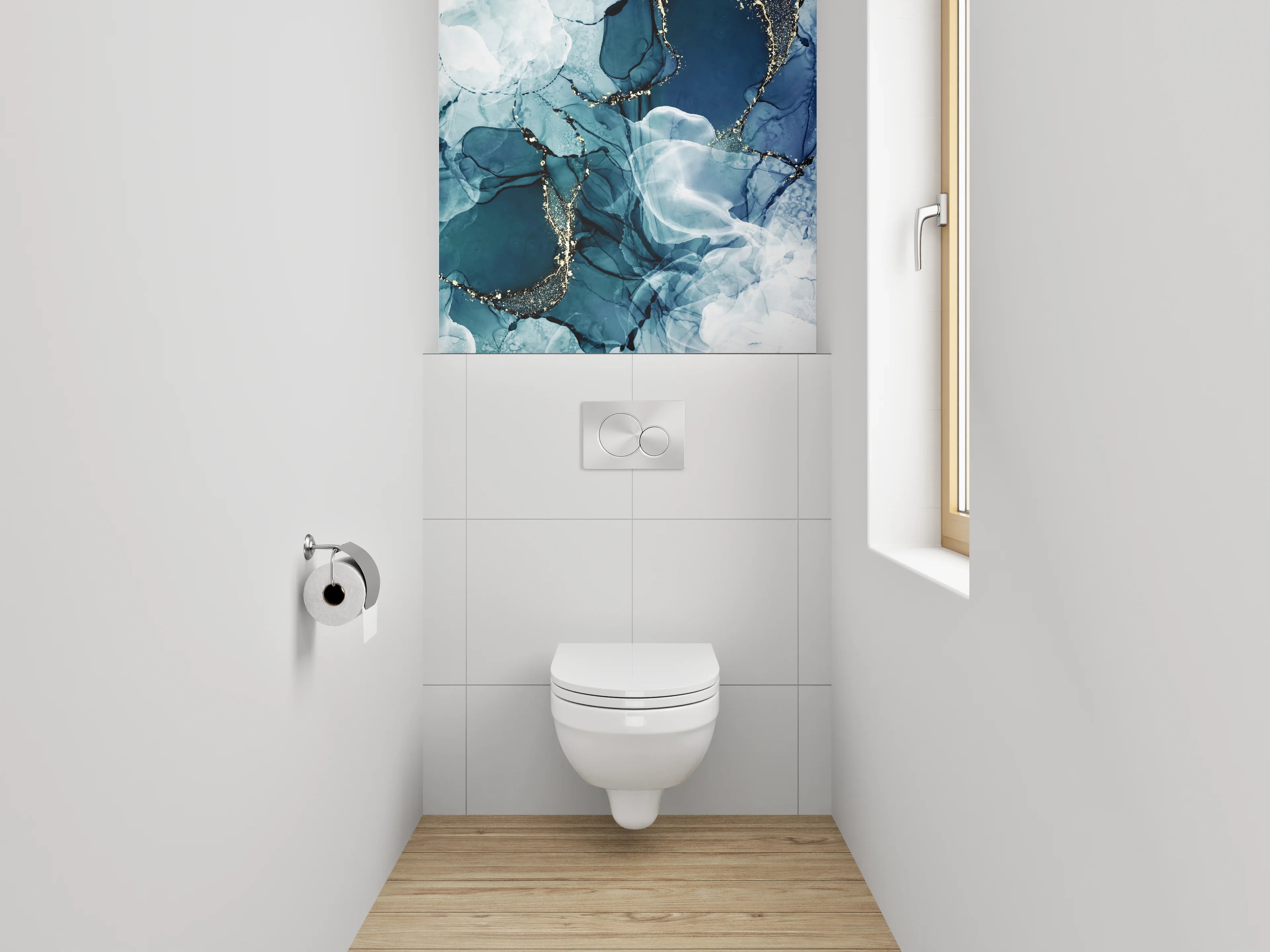 WC-Rückwand - Abstraktes Aquarell Blau Gold Marmor