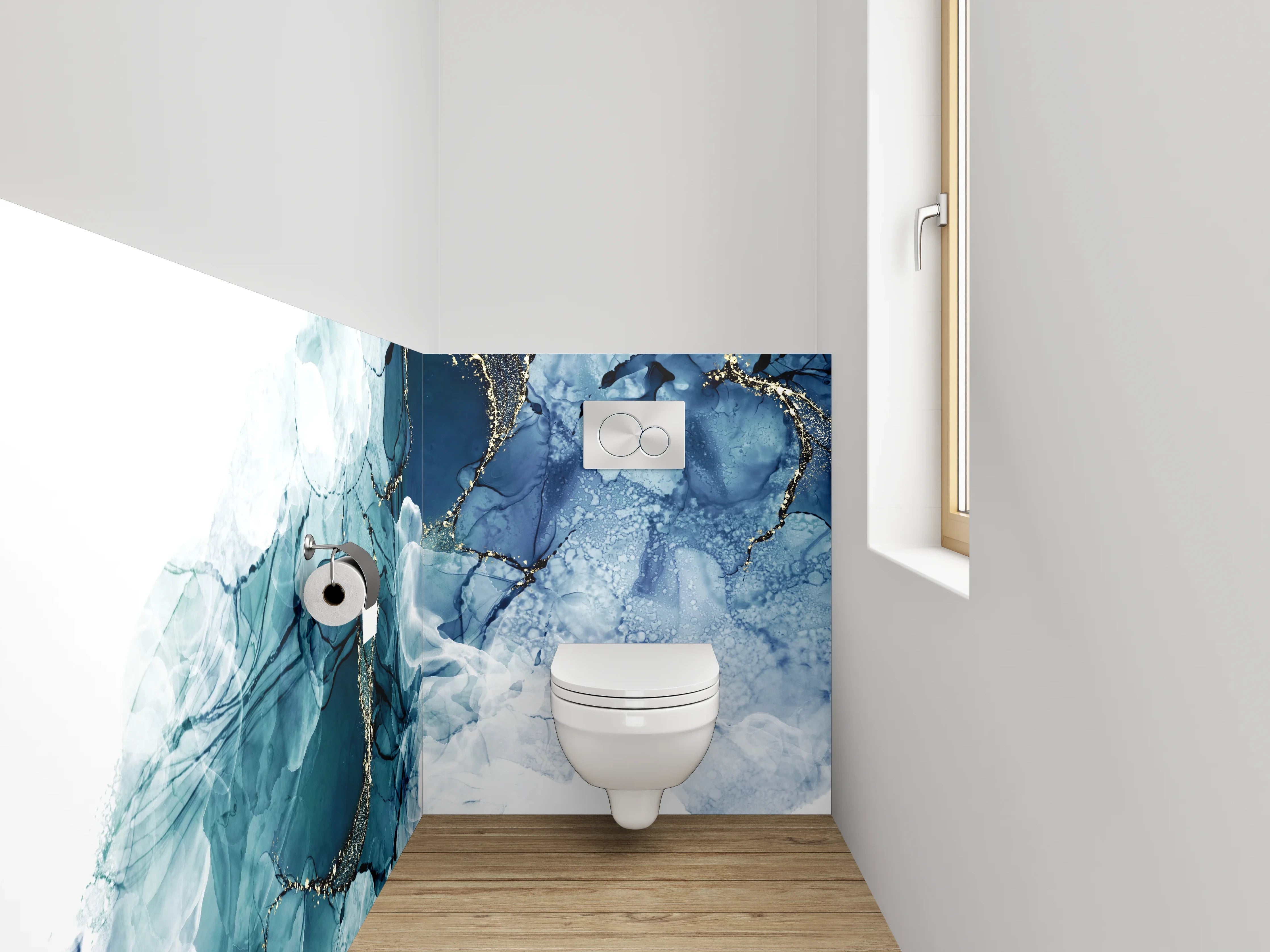WC-Rückwand - Abstraktes Aquarell Blau Gold Marmor