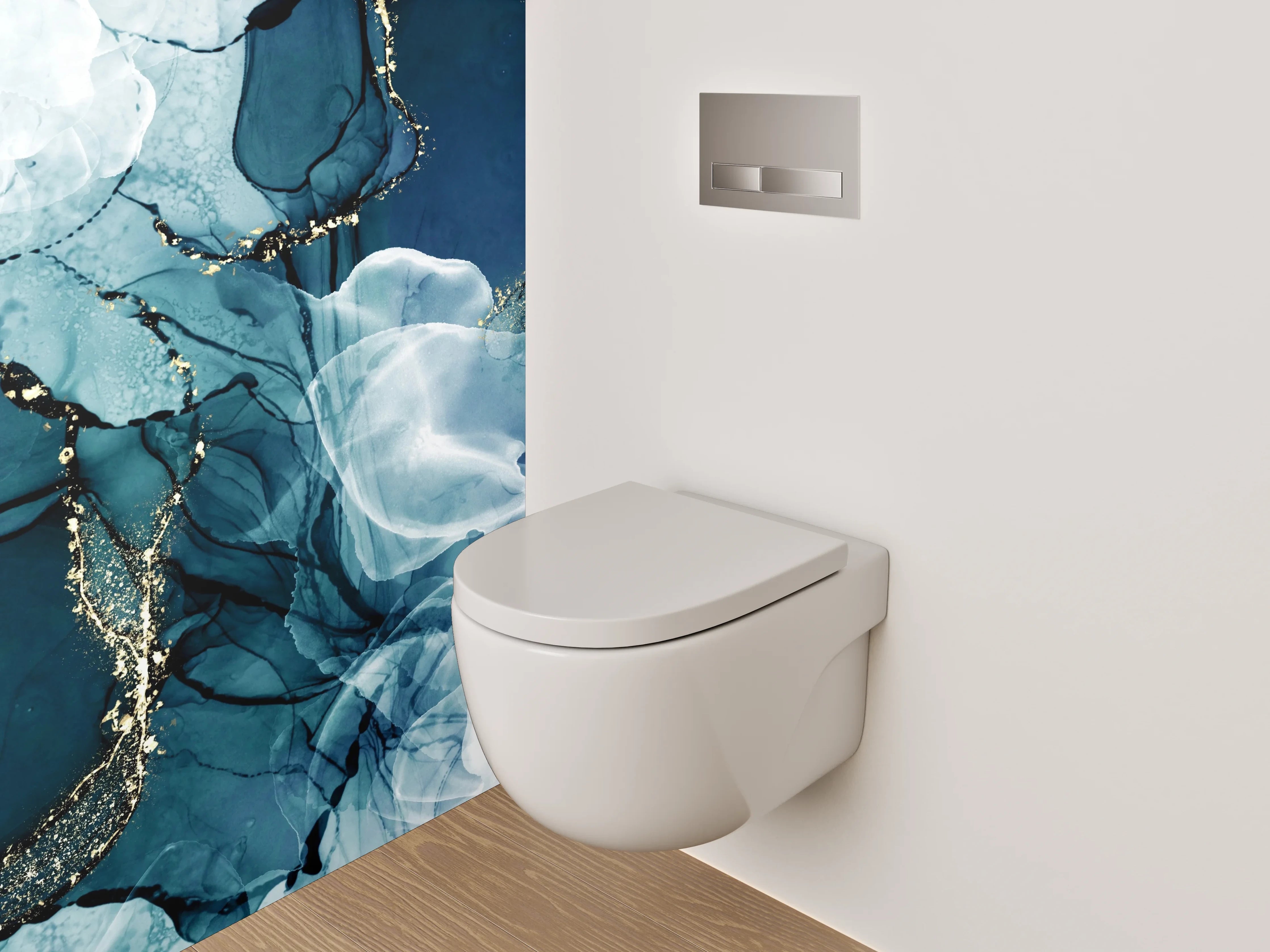 WC-Rückwand - Abstraktes Aquarell Blau Gold Marmor