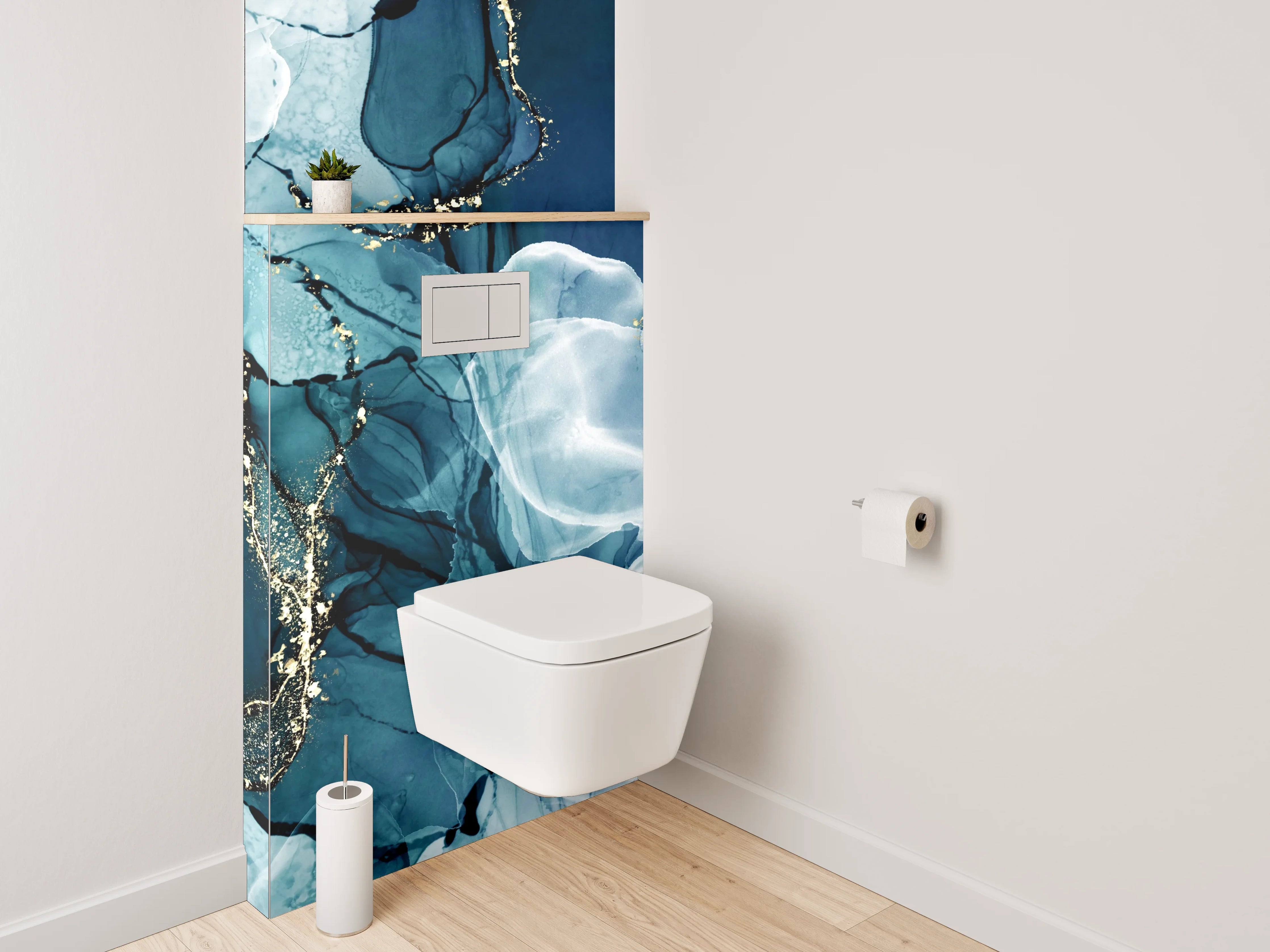 WC-Rückwand - Abstraktes Aquarell Blau Gold Marmor