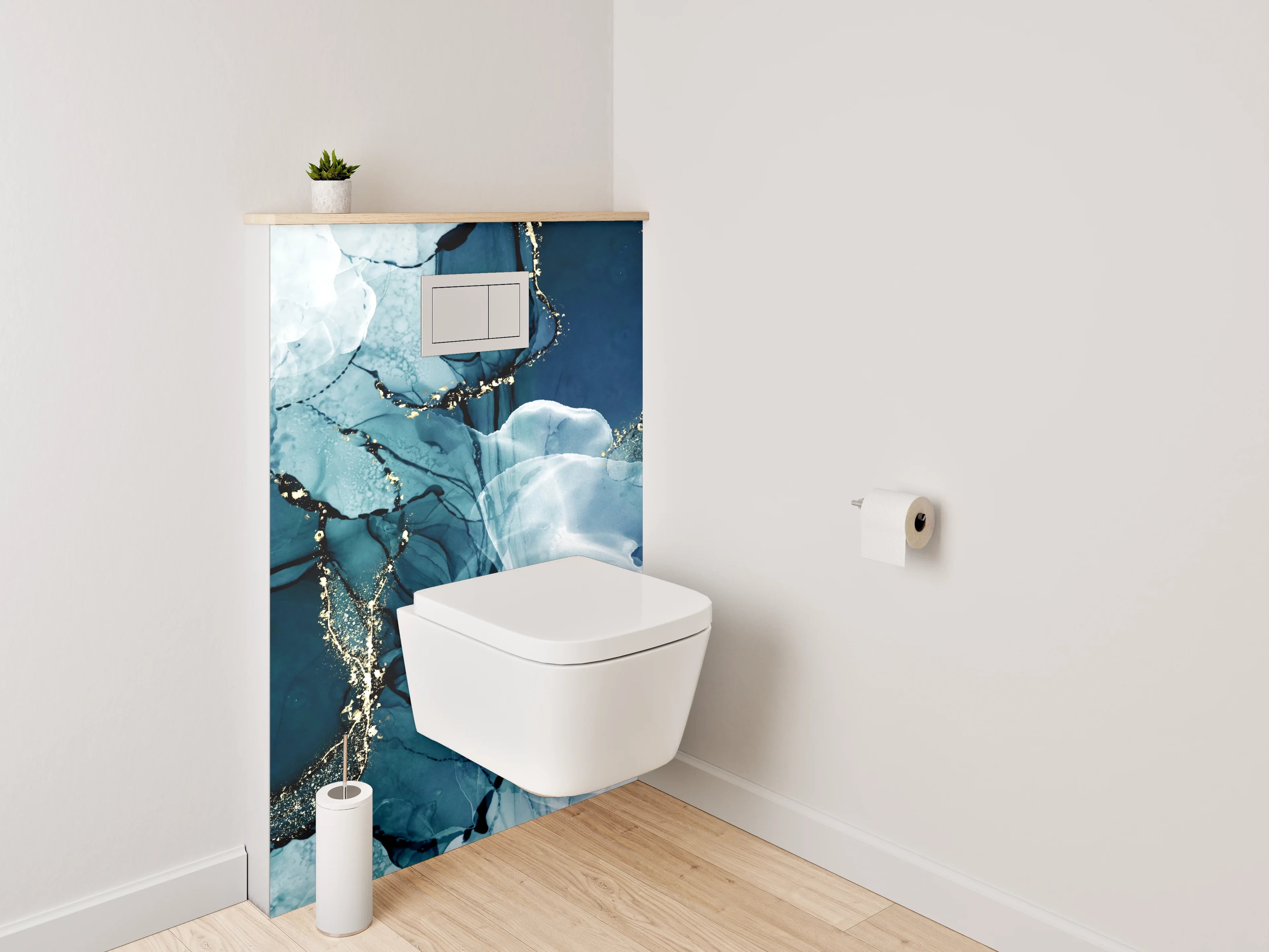 WC-Rückwand - Abstraktes Aquarell Blau Gold Marmor