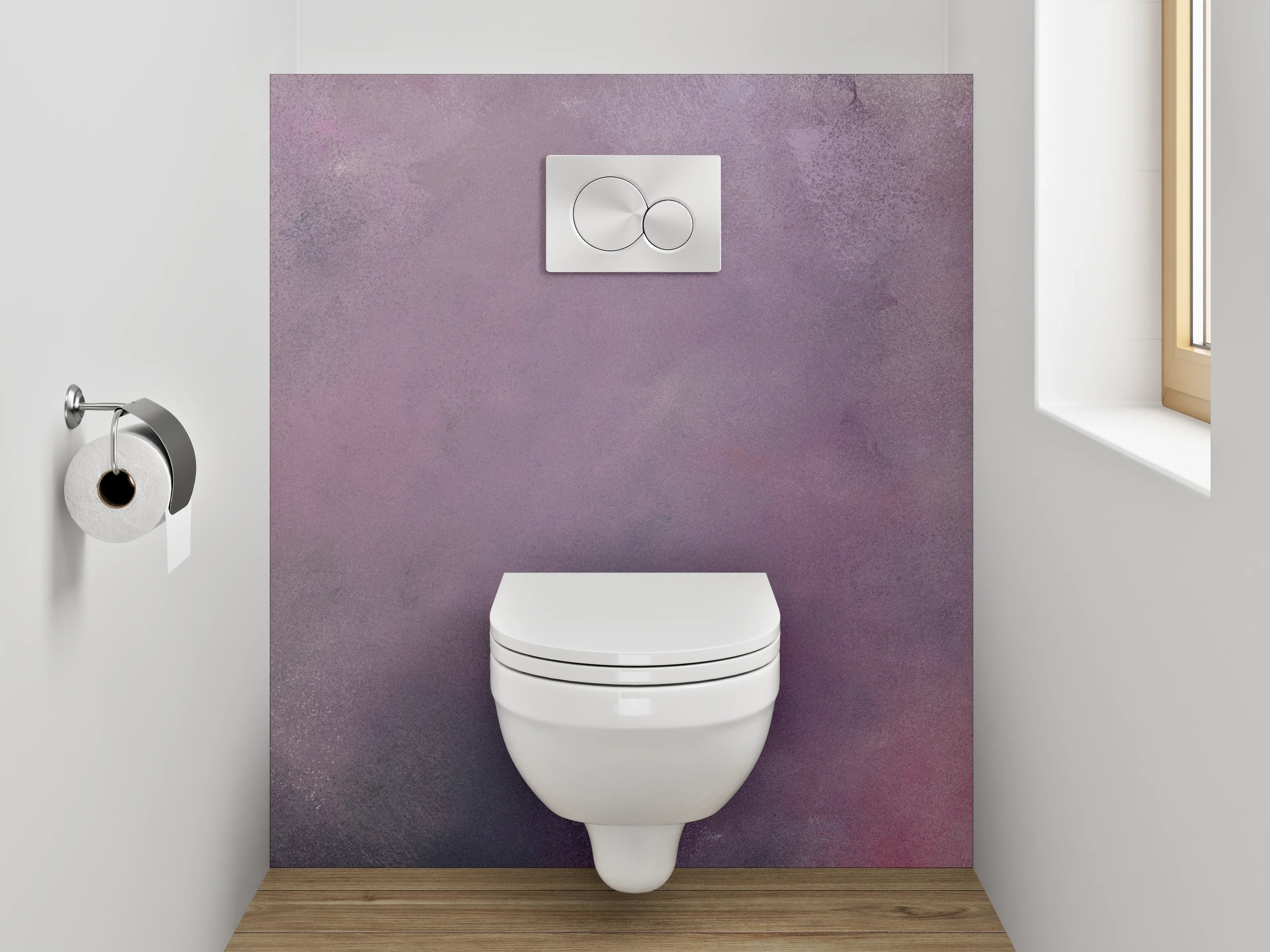 WC-Rückwand - Abstraktes Aquarell Weiß Lila Rosa