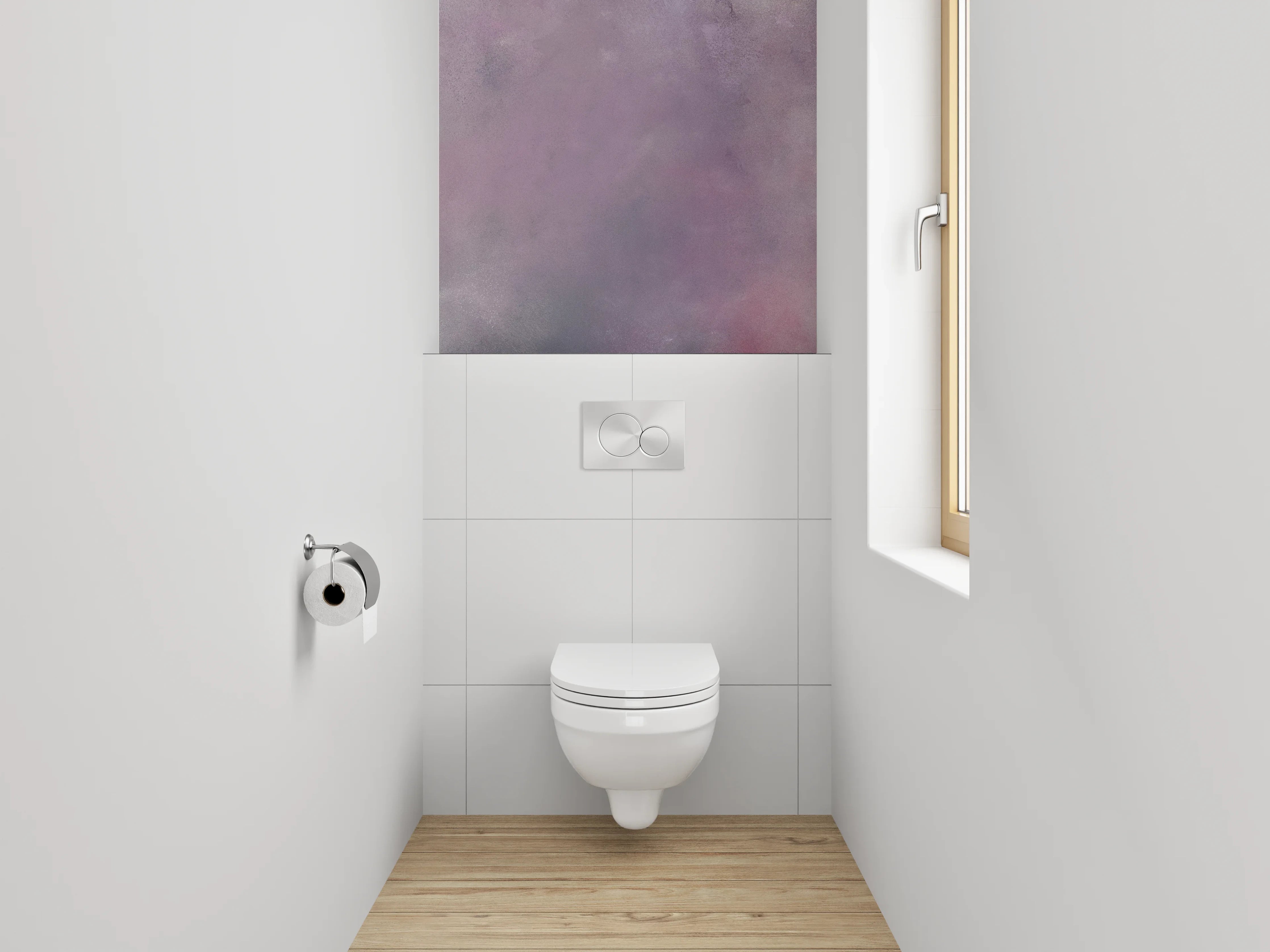 WC-Rückwand - Abstraktes Aquarell Weiß Lila Rosa
