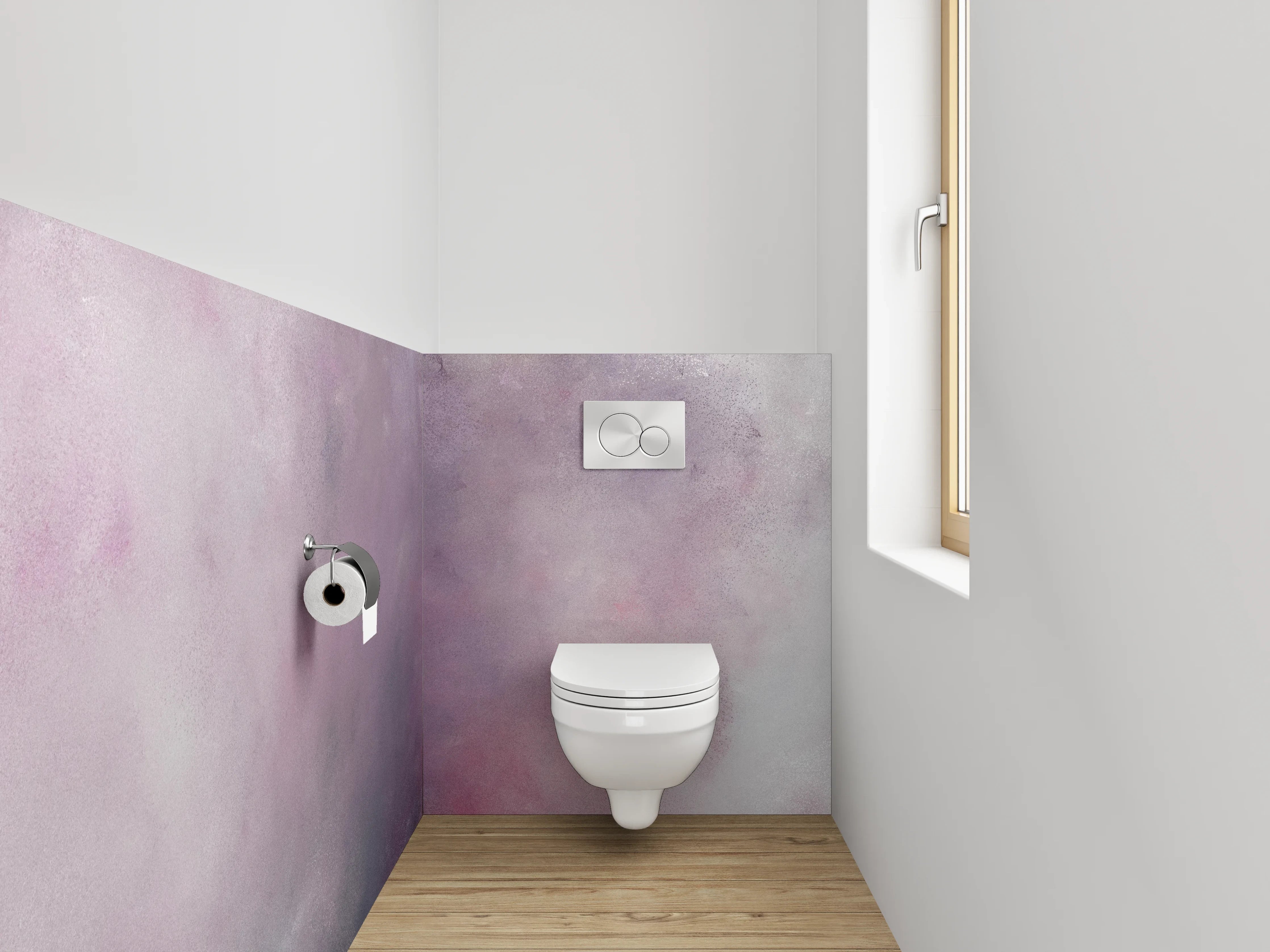 WC-Rückwand - Abstraktes Aquarell Weiß Lila Rosa