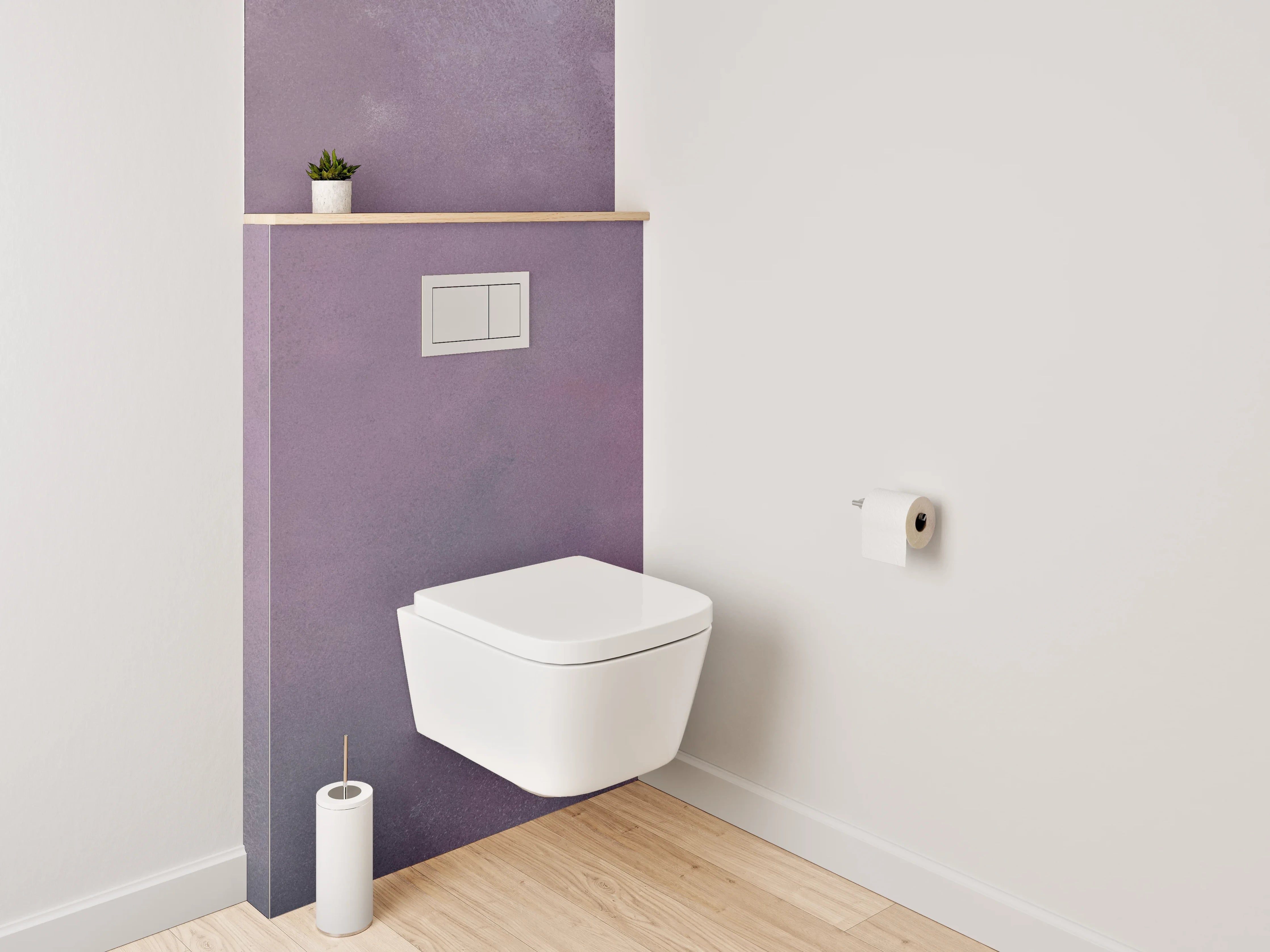 WC-Rückwand - Abstraktes Aquarell Weiß Lila Rosa