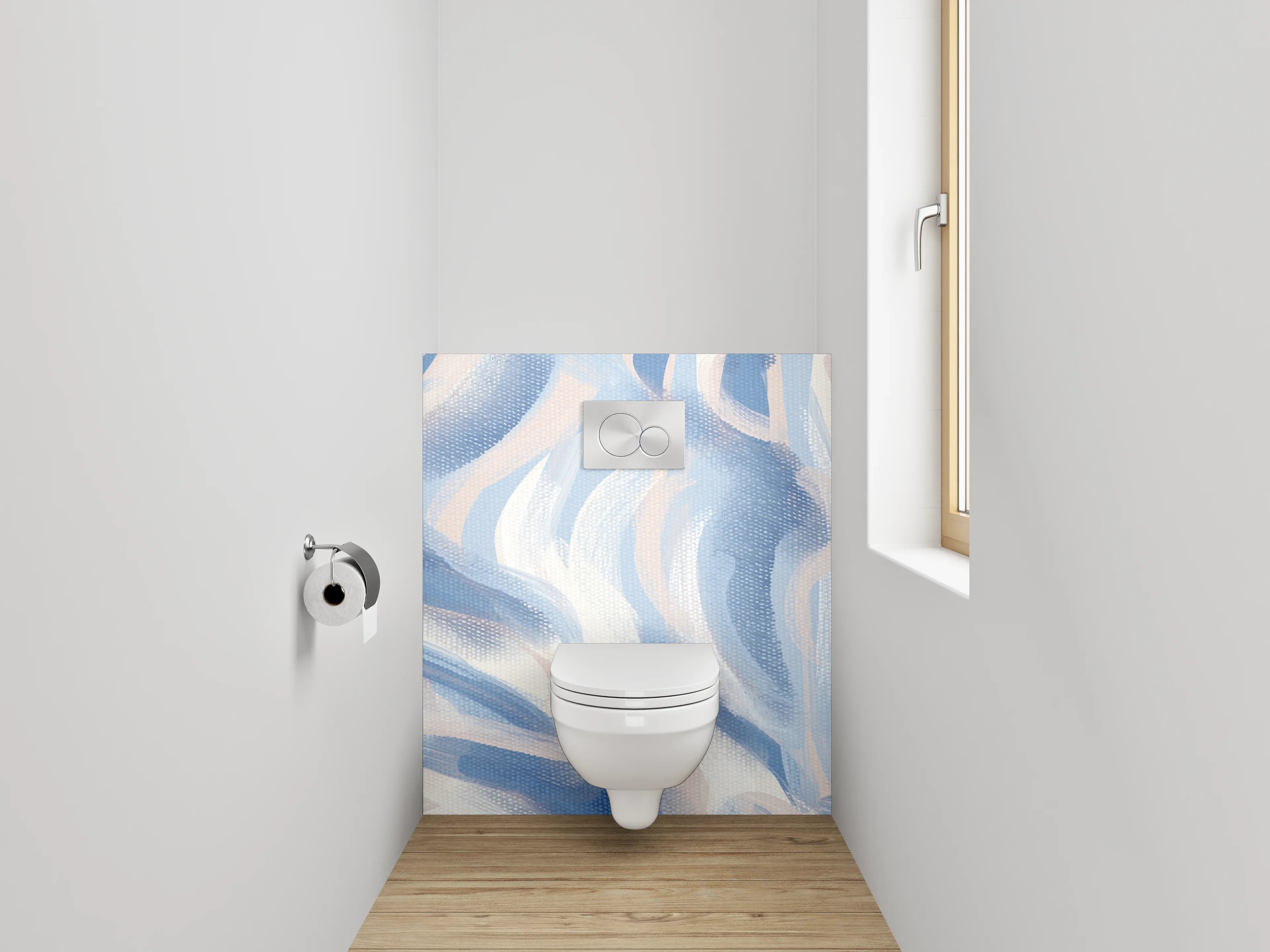 WC-Rückwand - Abstraktes Aquarell in Blau-Beige