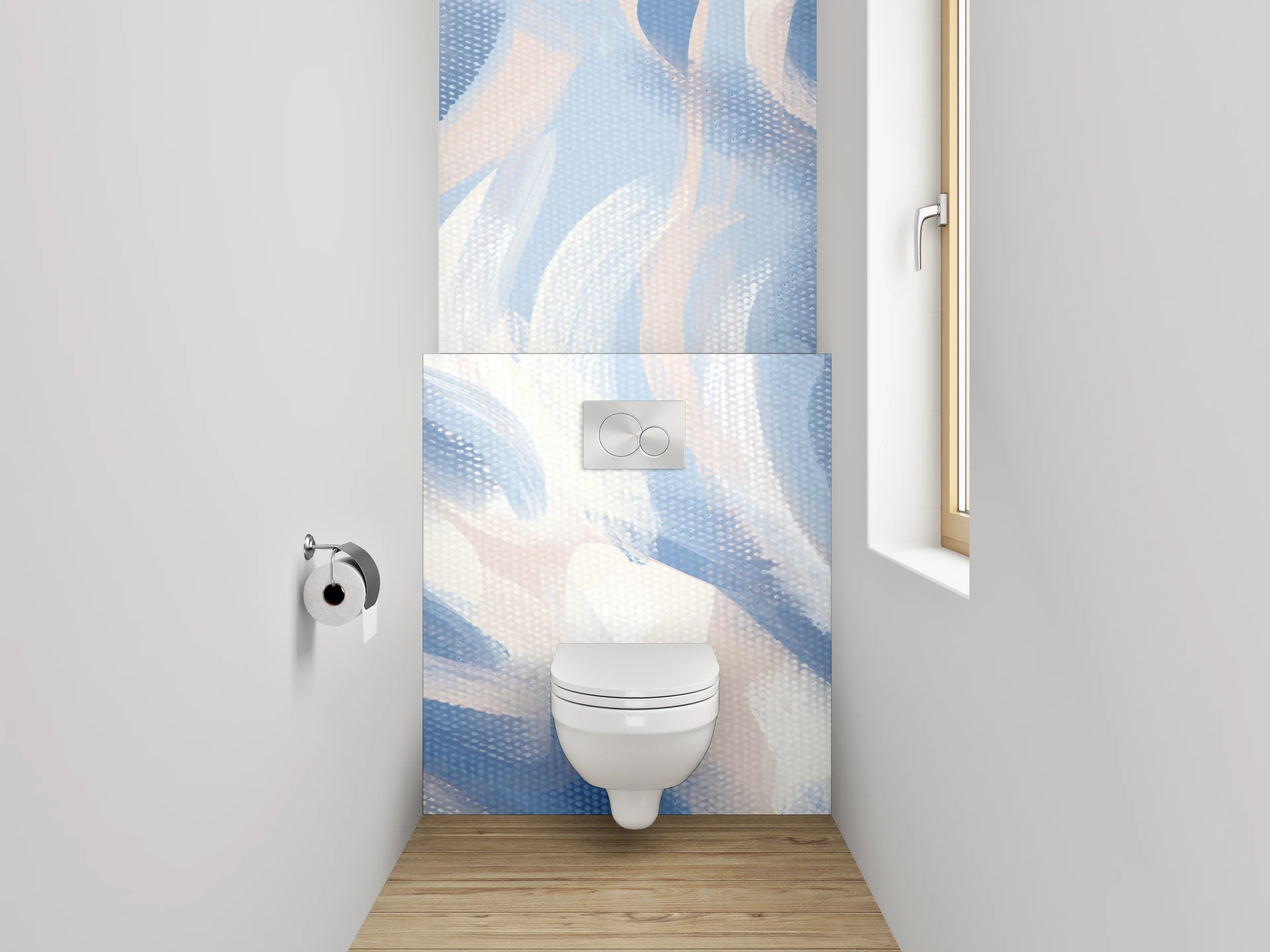 WC-Rückwand - Abstraktes Aquarell in Blau-Beige