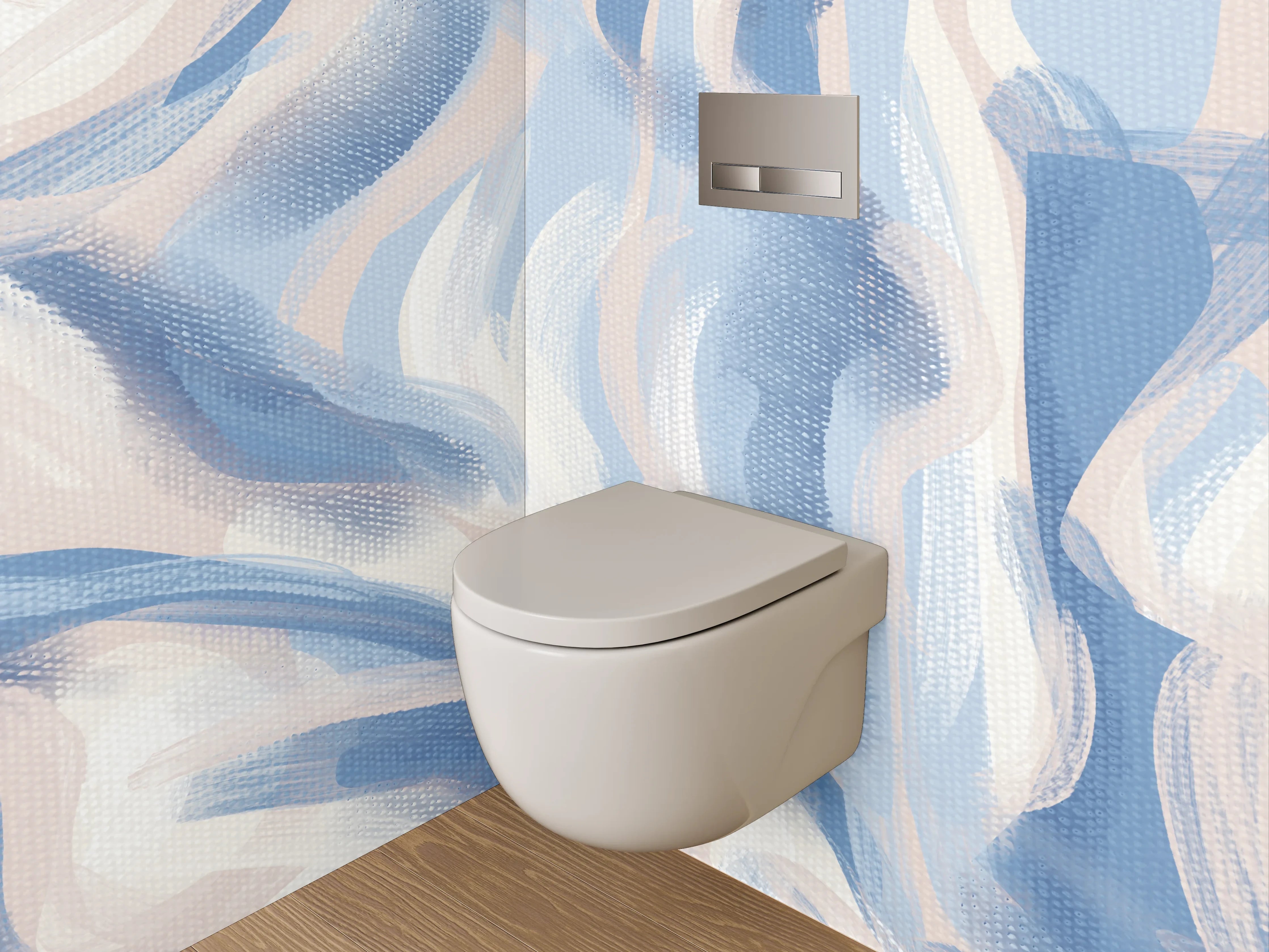 WC-Rückwand - Abstraktes Aquarell in Blau-Beige