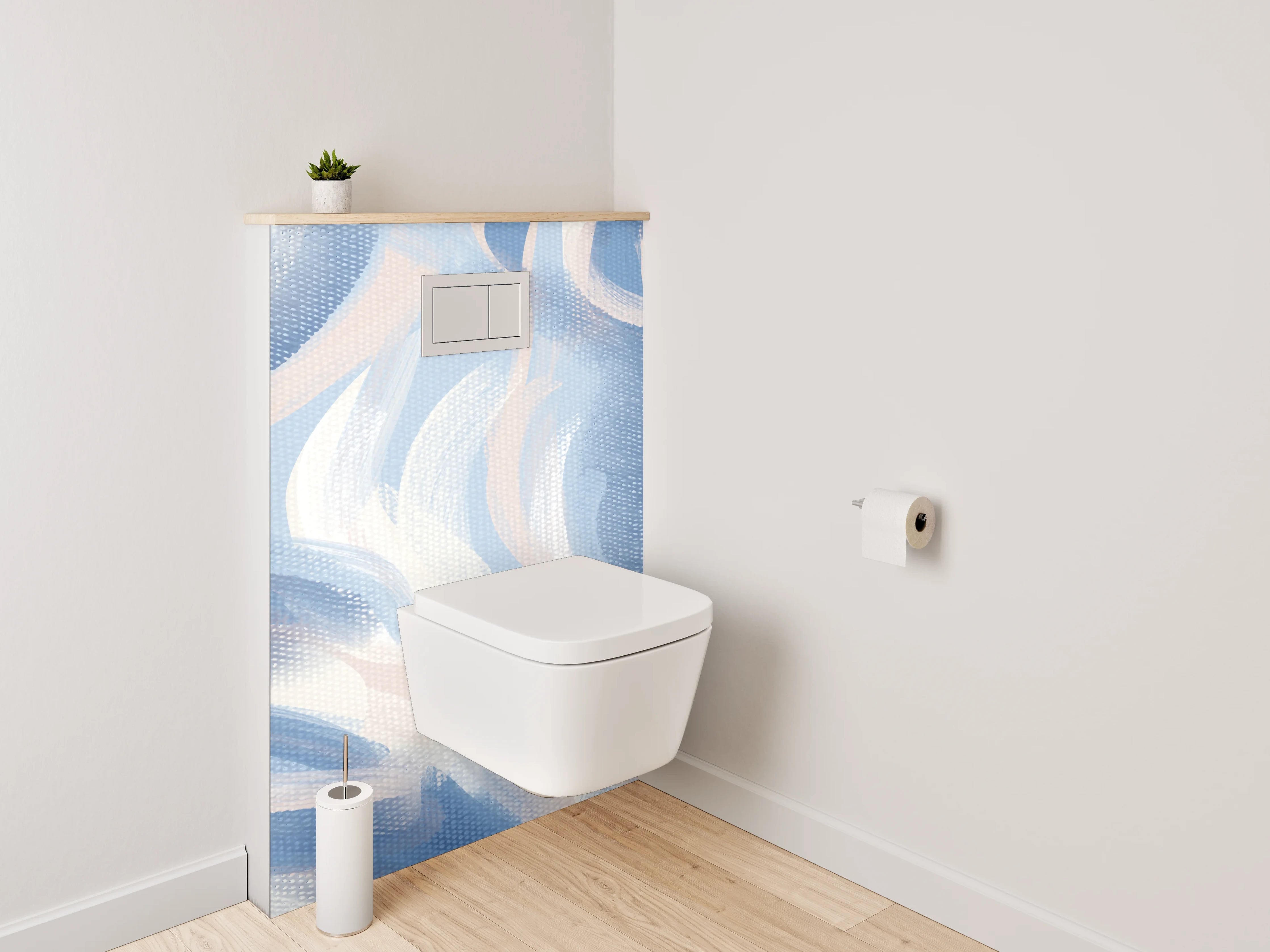WC-Rückwand - Abstraktes Aquarell in Blau-Beige