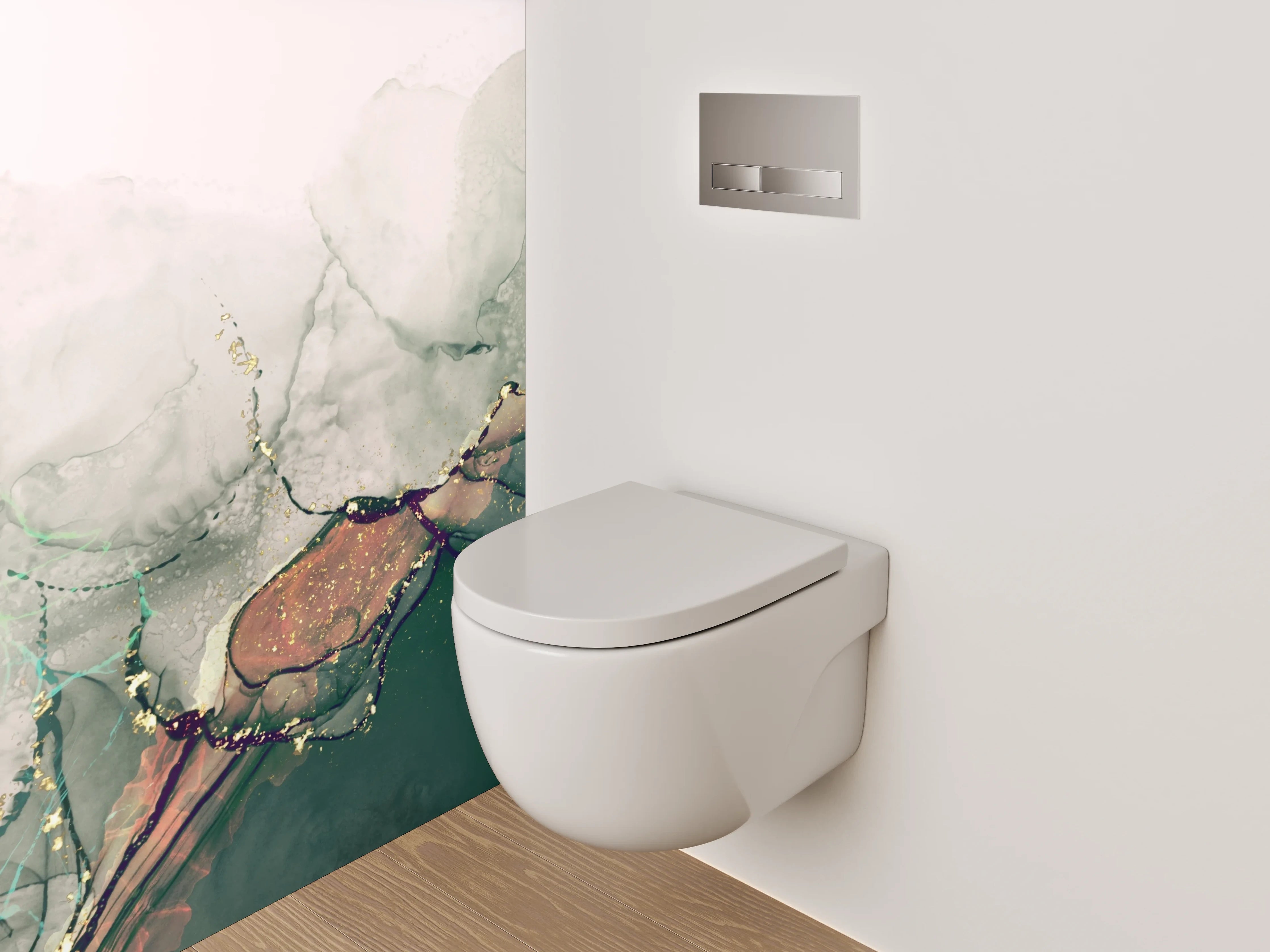 WC-Rückwand - Abstraktes Aquarell in Grün und Gold