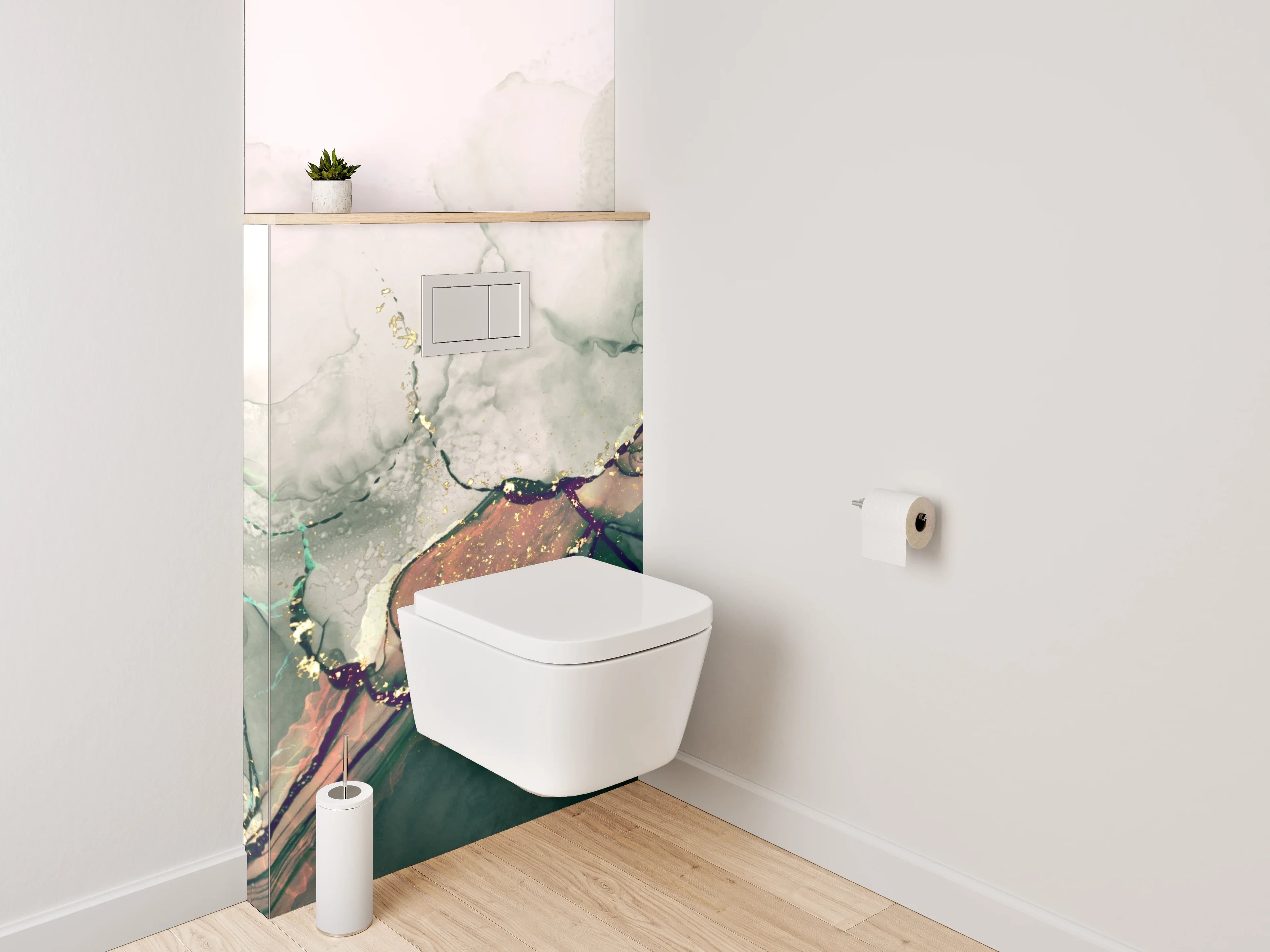 WC-Rückwand - Abstraktes Aquarell in Grün und Gold