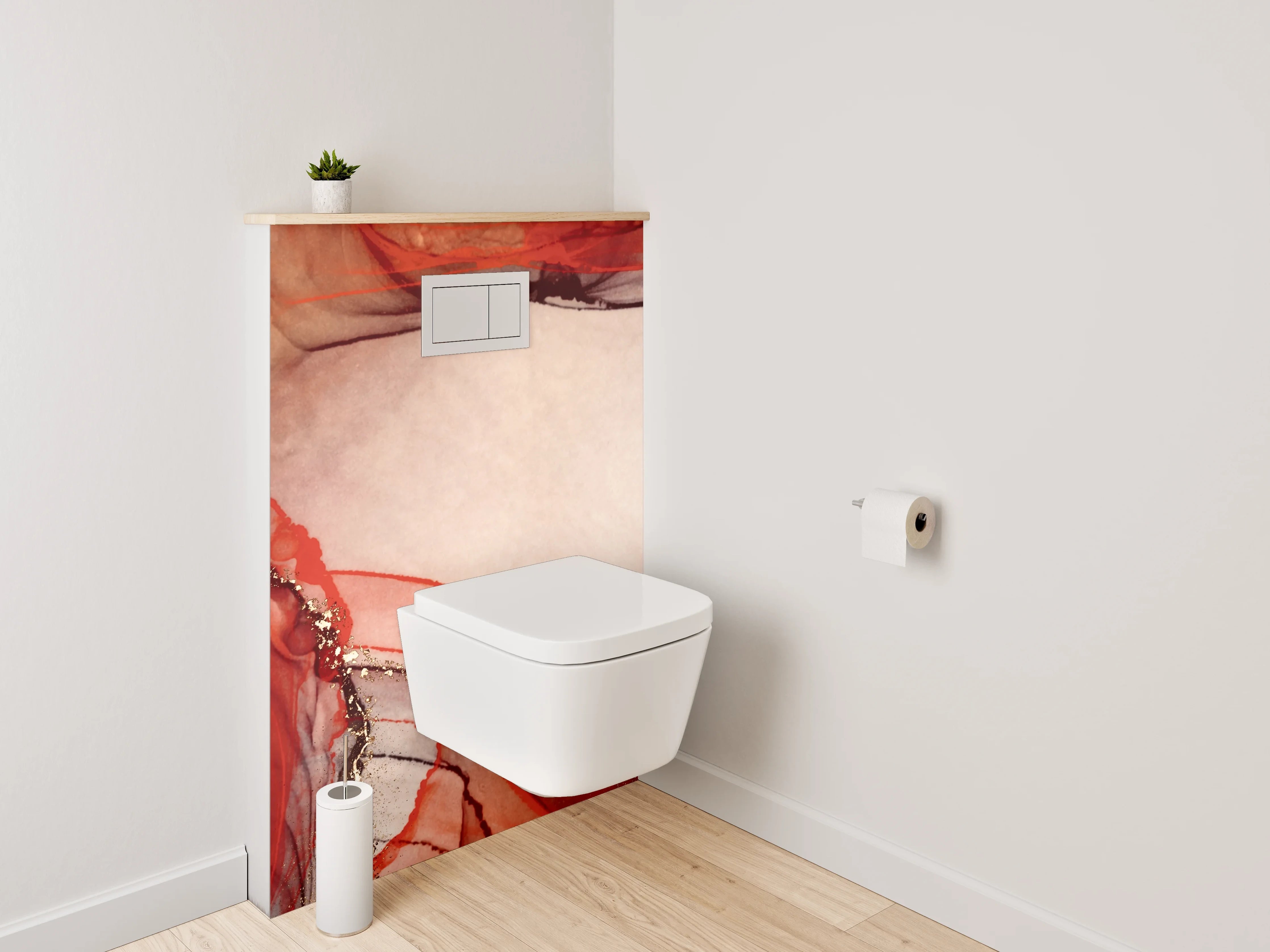 WC-Rückwand - Abstraktes Aquarell in Rot und Gold