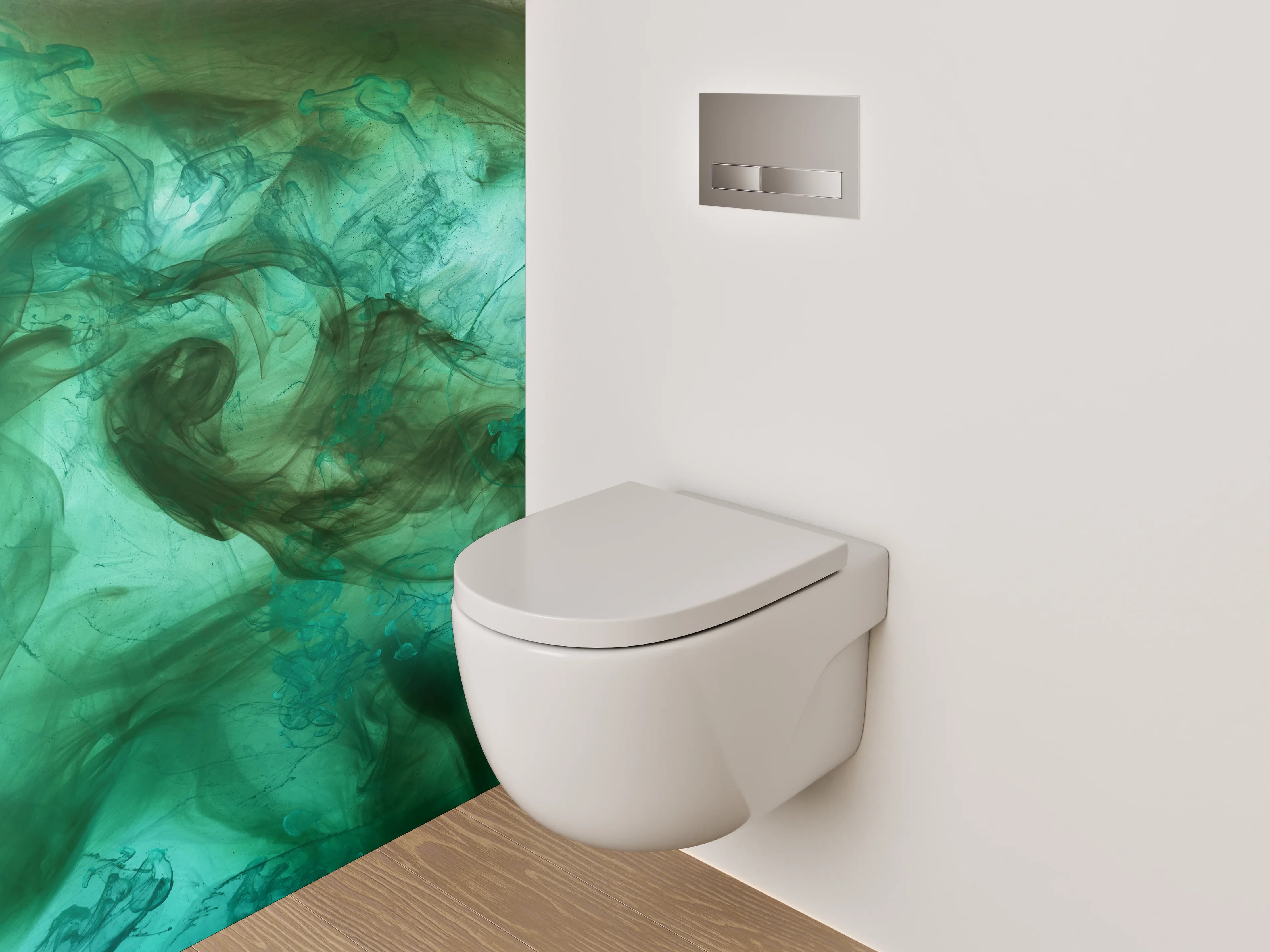 WC-Rückwand - Abstraktes Aquarell in Türkisgrün