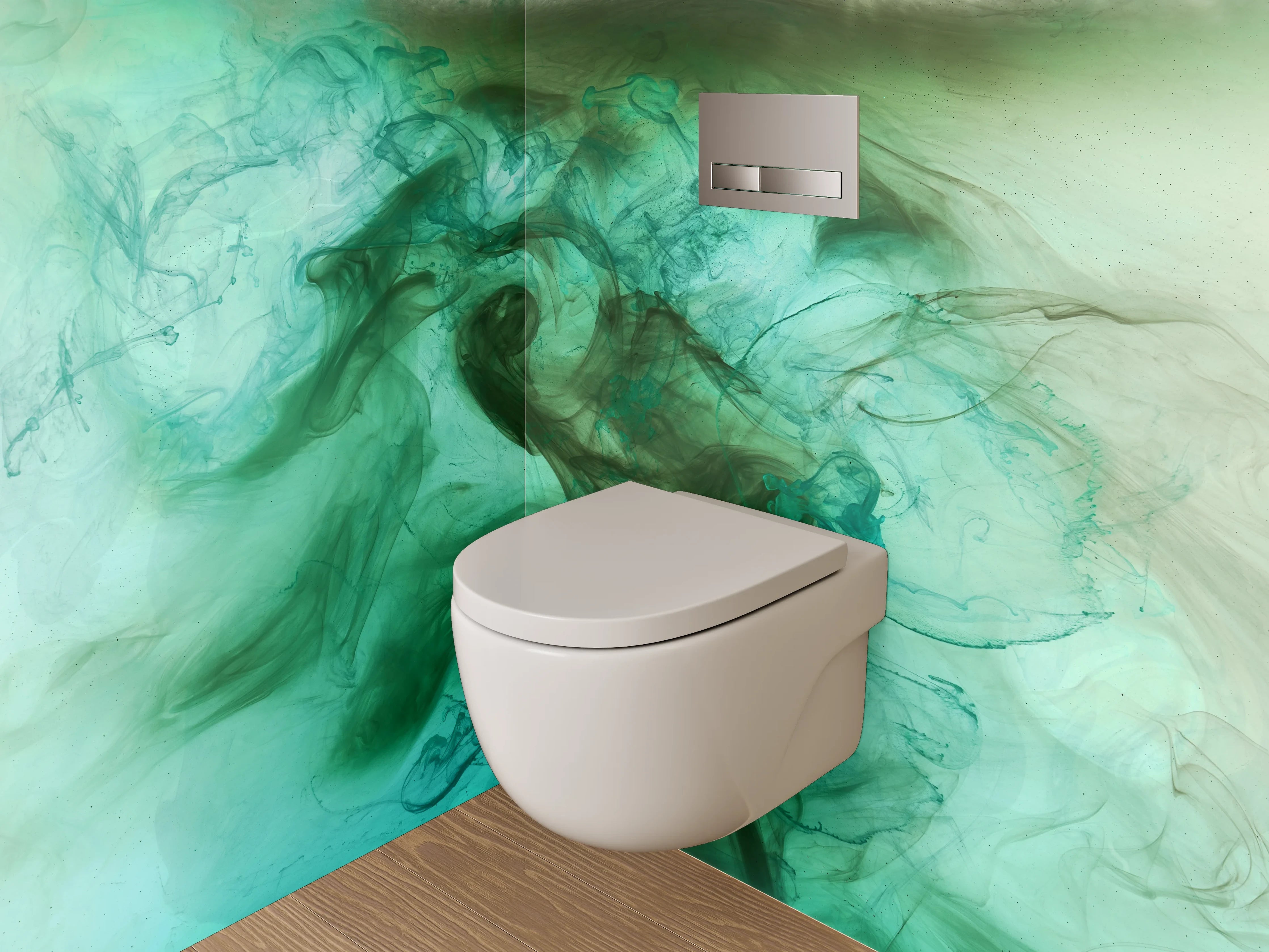 WC-Rückwand - Abstraktes Aquarell in Türkisgrün