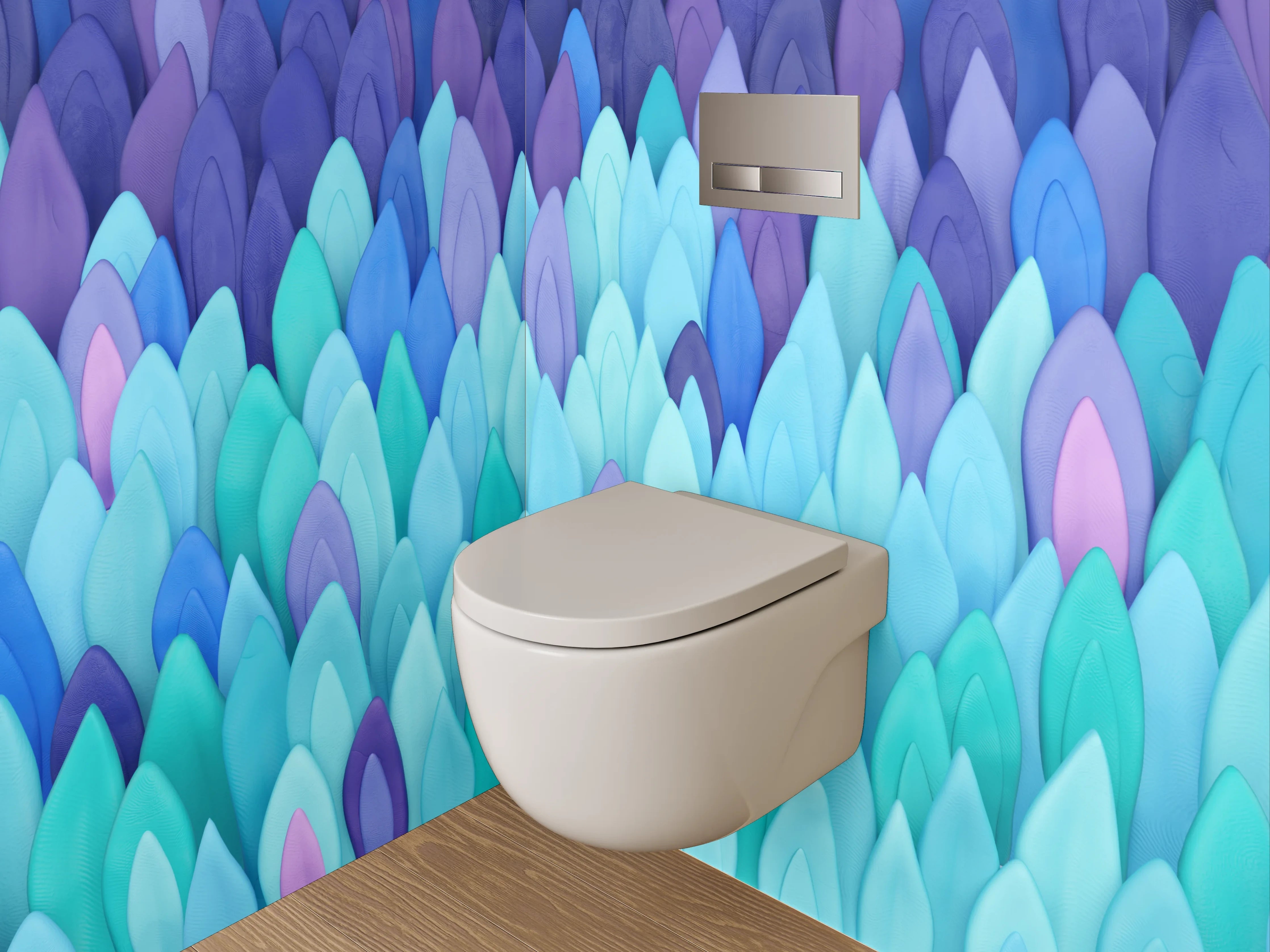 WC-Rückwand - Abstraktes Blättermeer in Blautönen