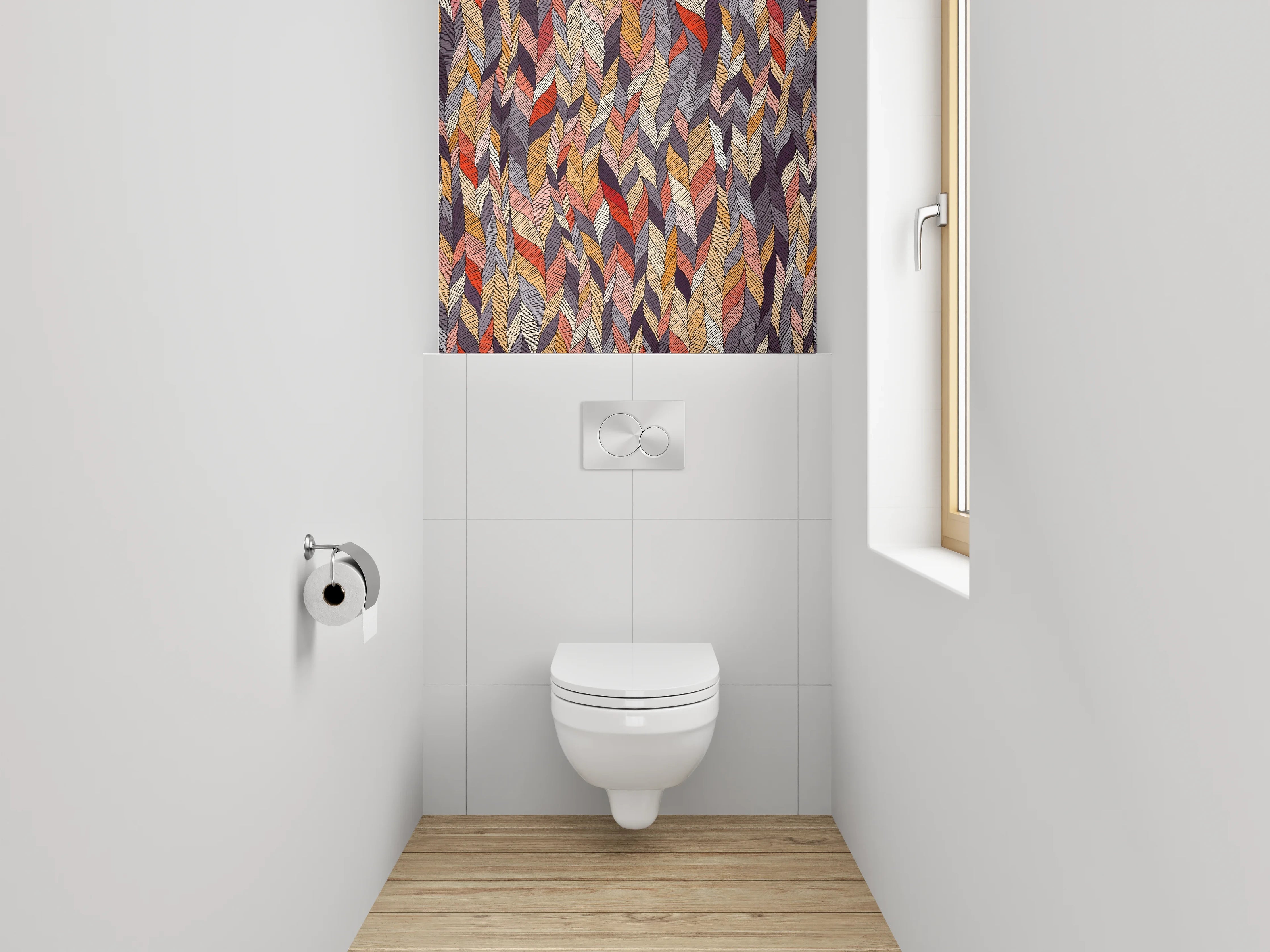 WC-Rückwand - Abstraktes Blättermuster Retro Farben