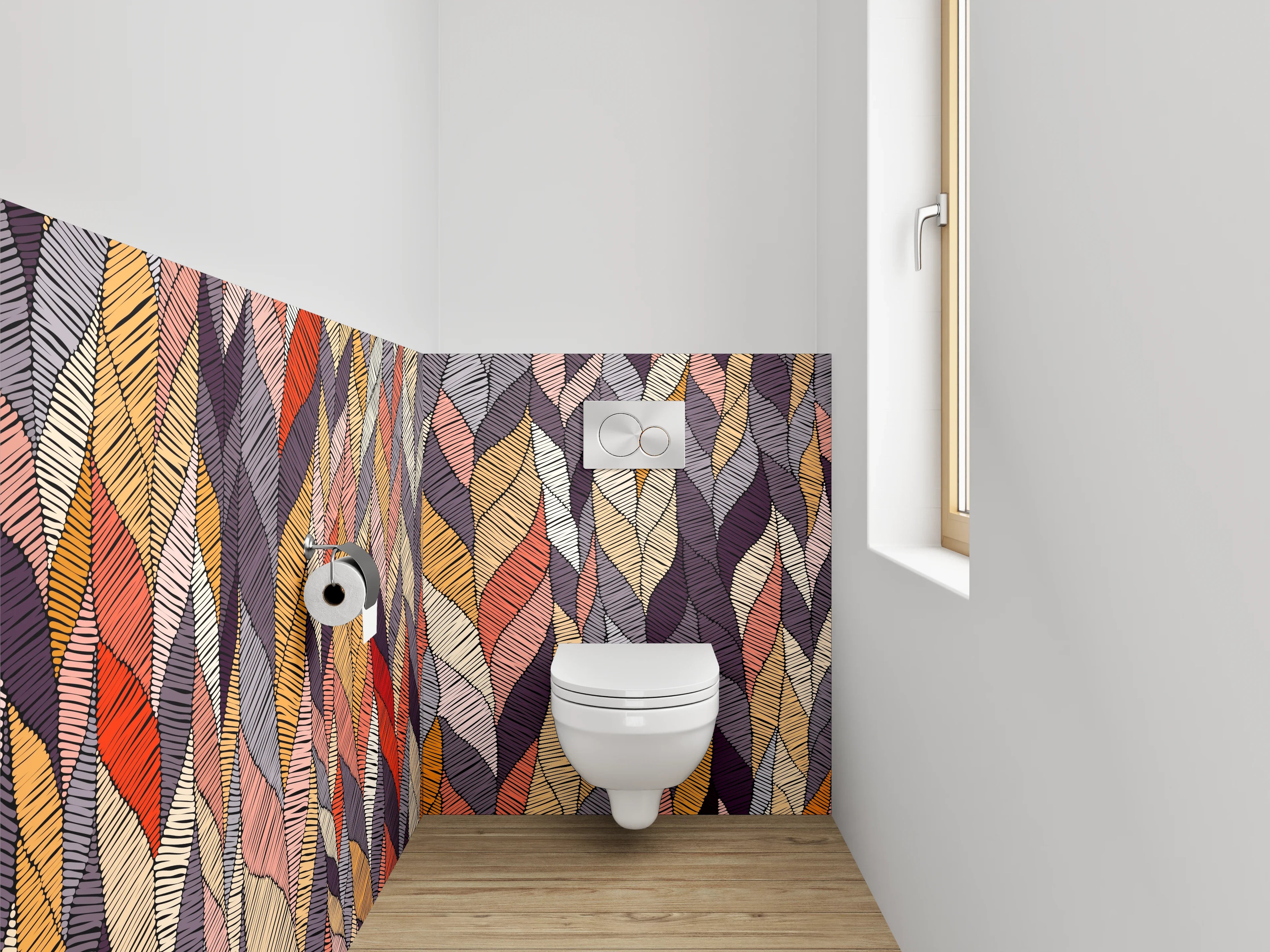 WC-Rückwand - Abstraktes Blättermuster Retro Farben