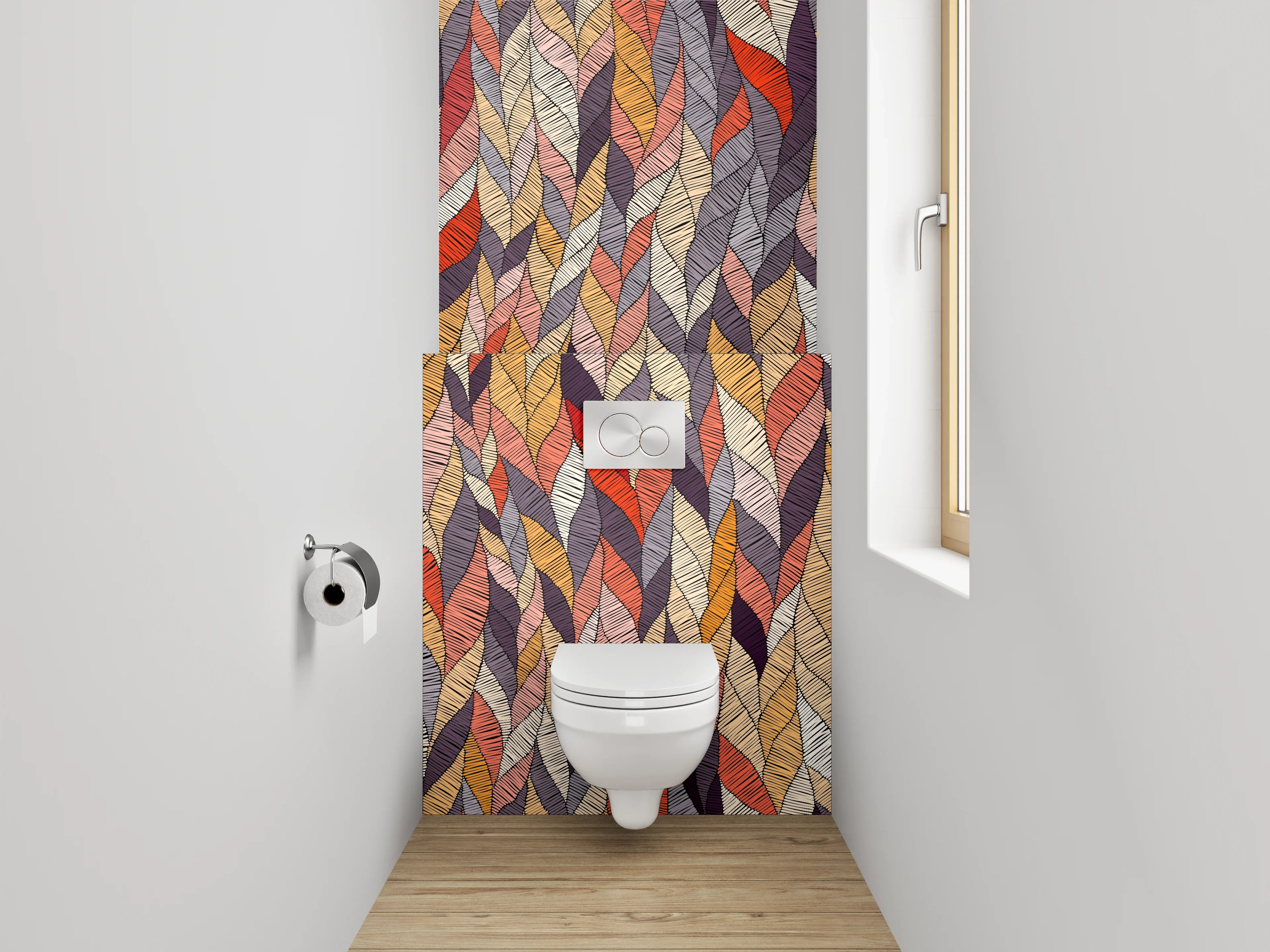 WC-Rückwand - Abstraktes Blättermuster Retro Farben