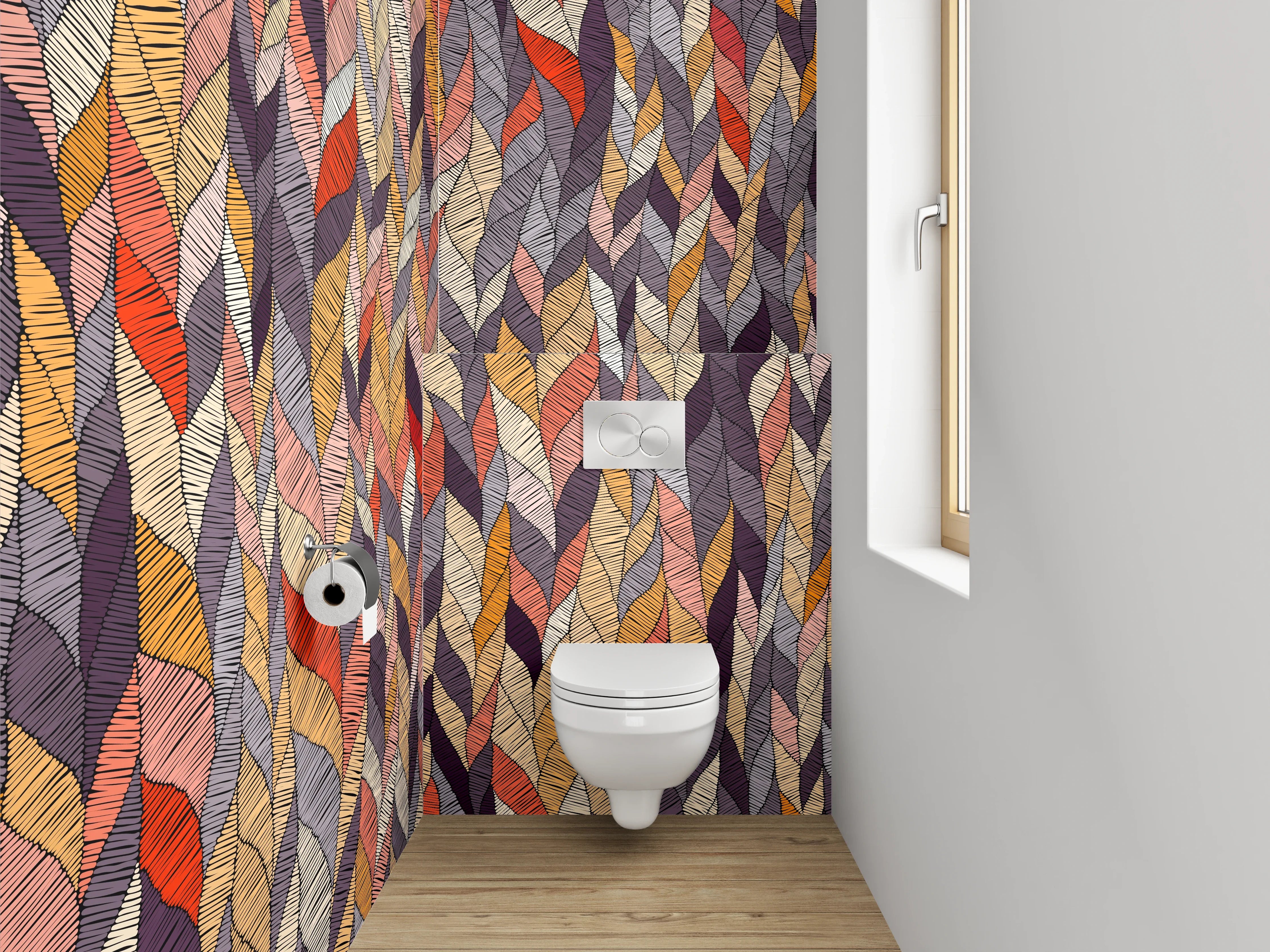 WC-Rückwand - Abstraktes Blättermuster Retro Farben