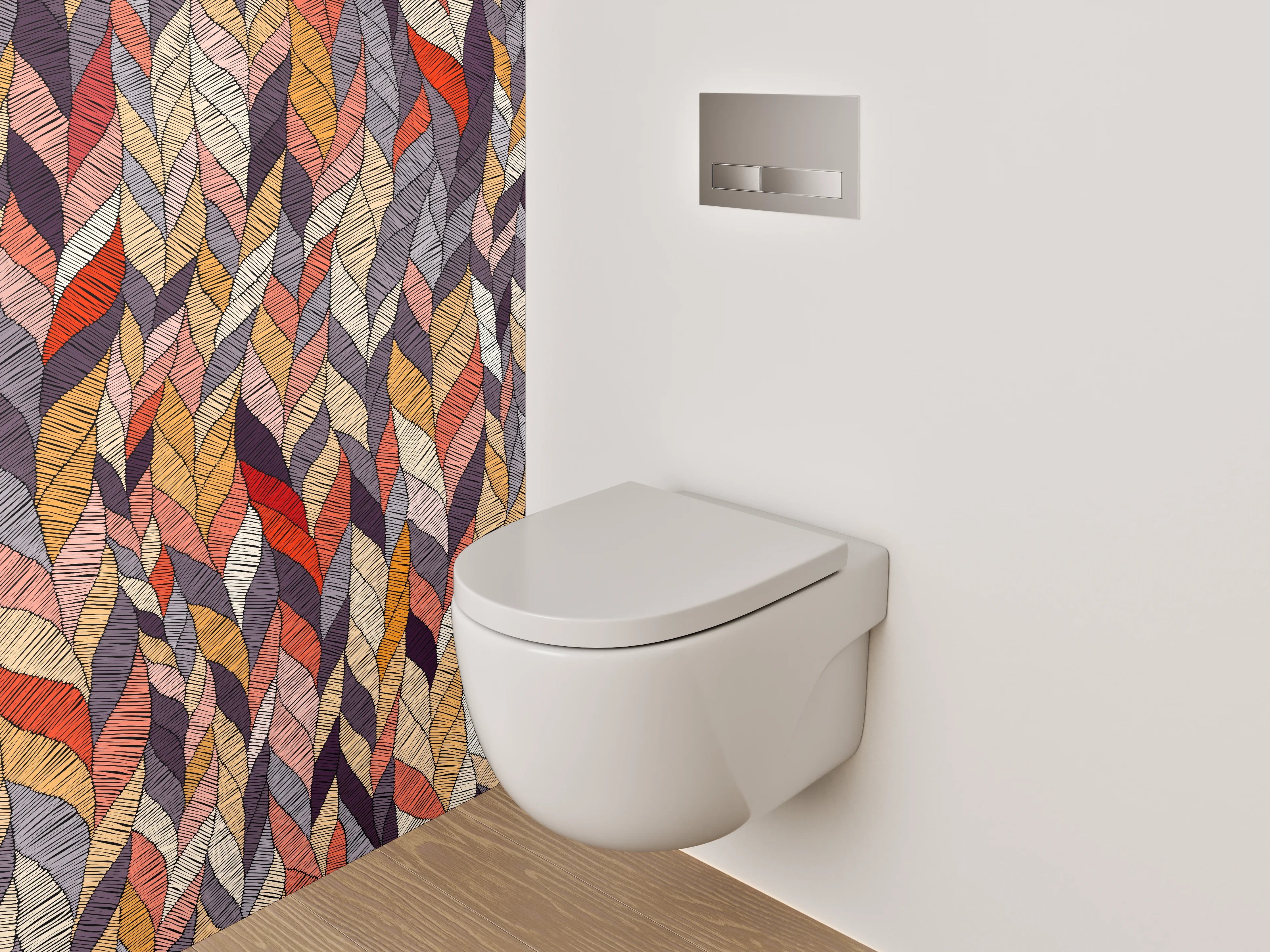 WC-Rückwand - Abstraktes Blättermuster Retro Farben