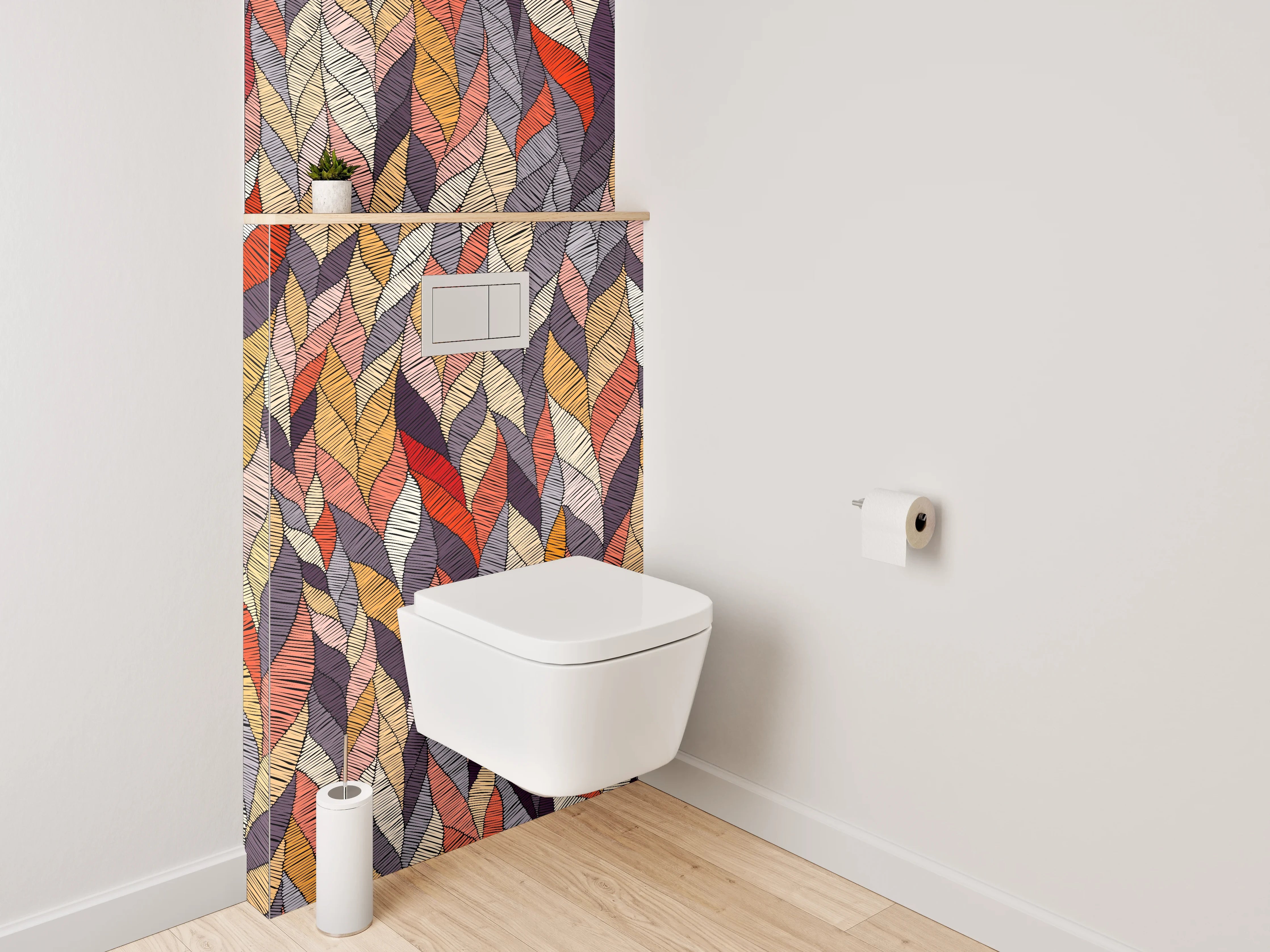 WC-Rückwand - Abstraktes Blättermuster Retro Farben