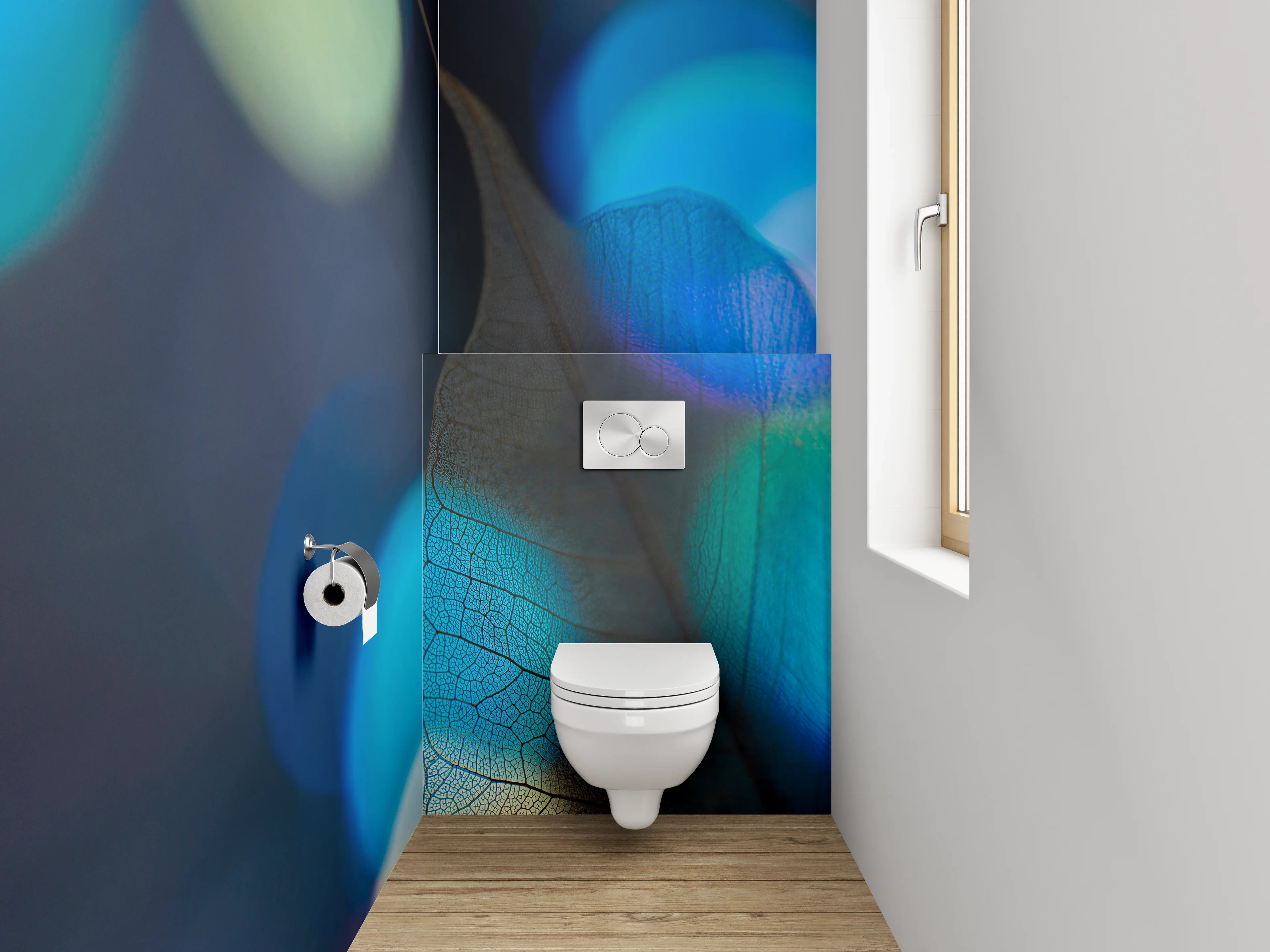 WC-Rückwand - Abstraktes Blatt mit blauen Lichtern