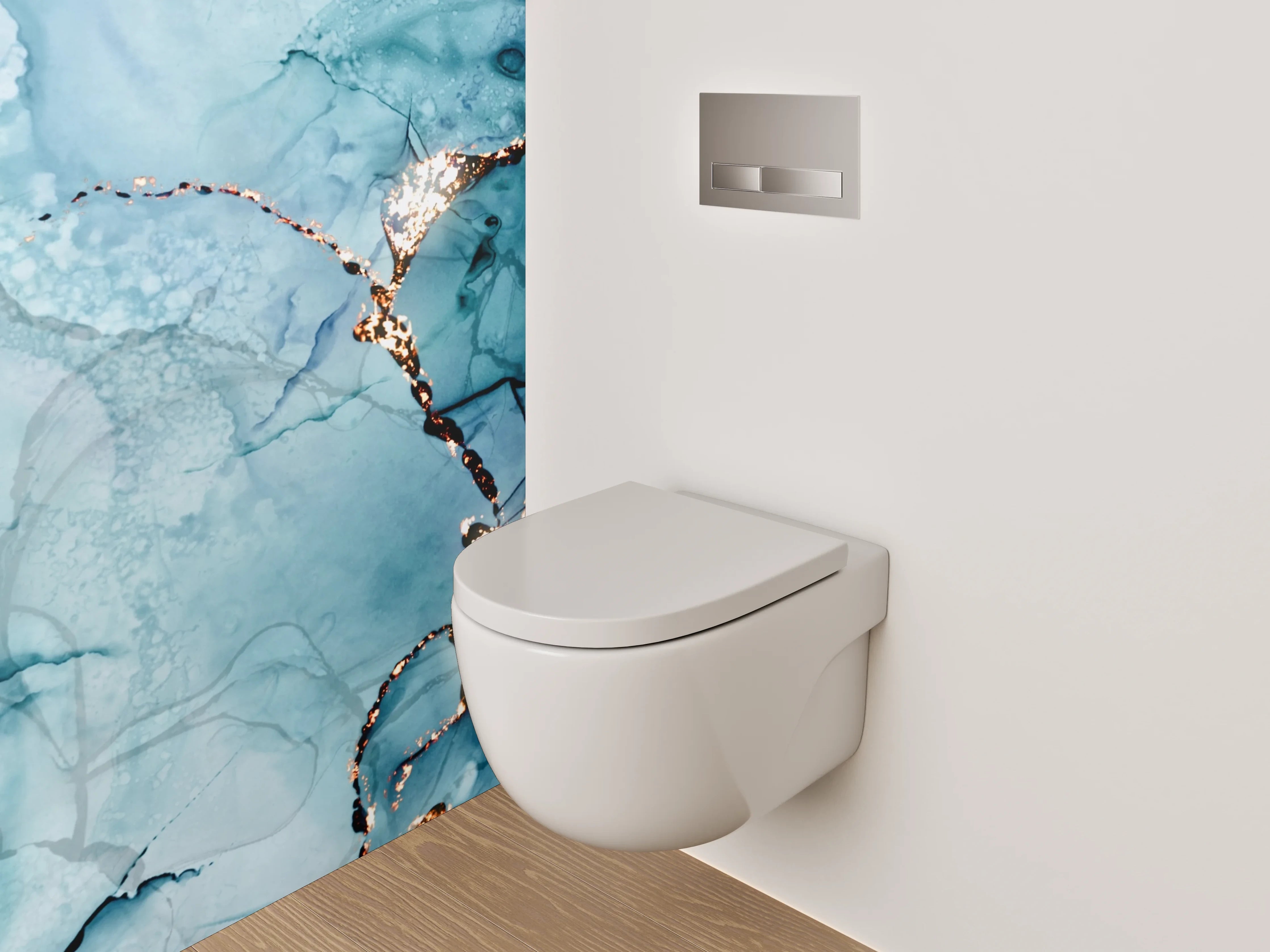 WC-Rückwand - Abstraktes Blau-Gold Aquarell
