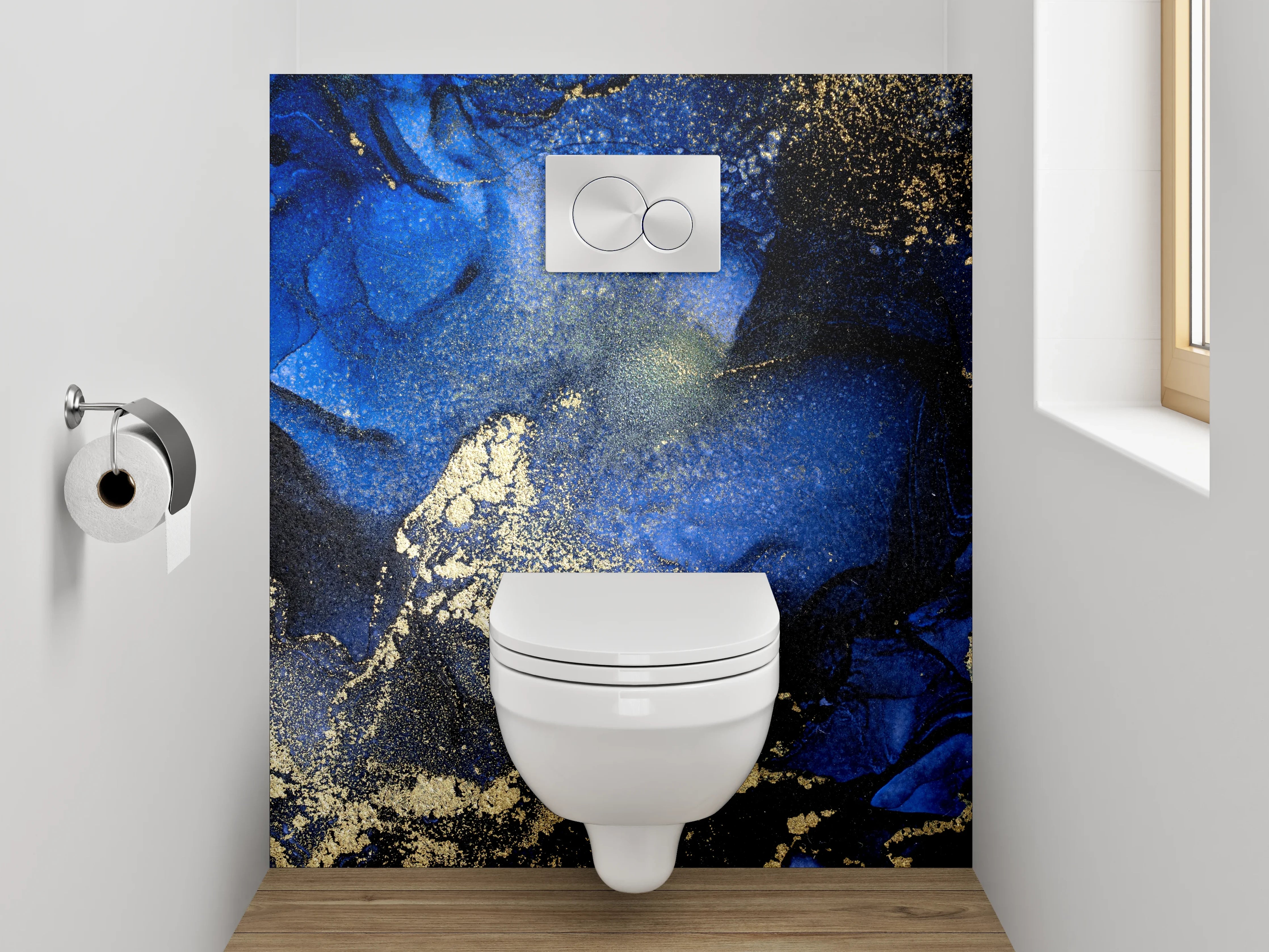 WC-Rückwand - Abstraktes Blau Gold Marmor Design