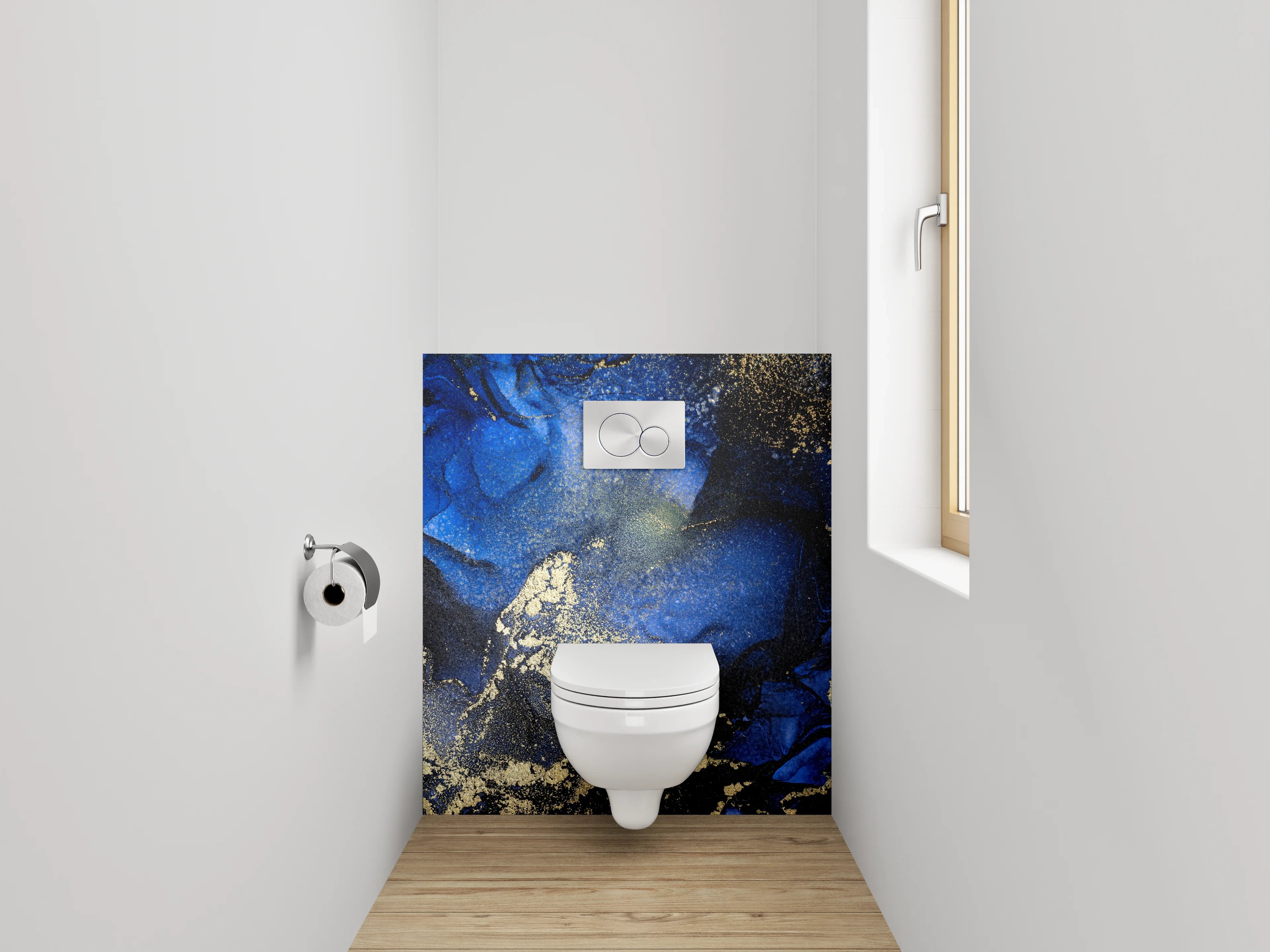 WC-Rückwand - Abstraktes Blau Gold Marmor Design