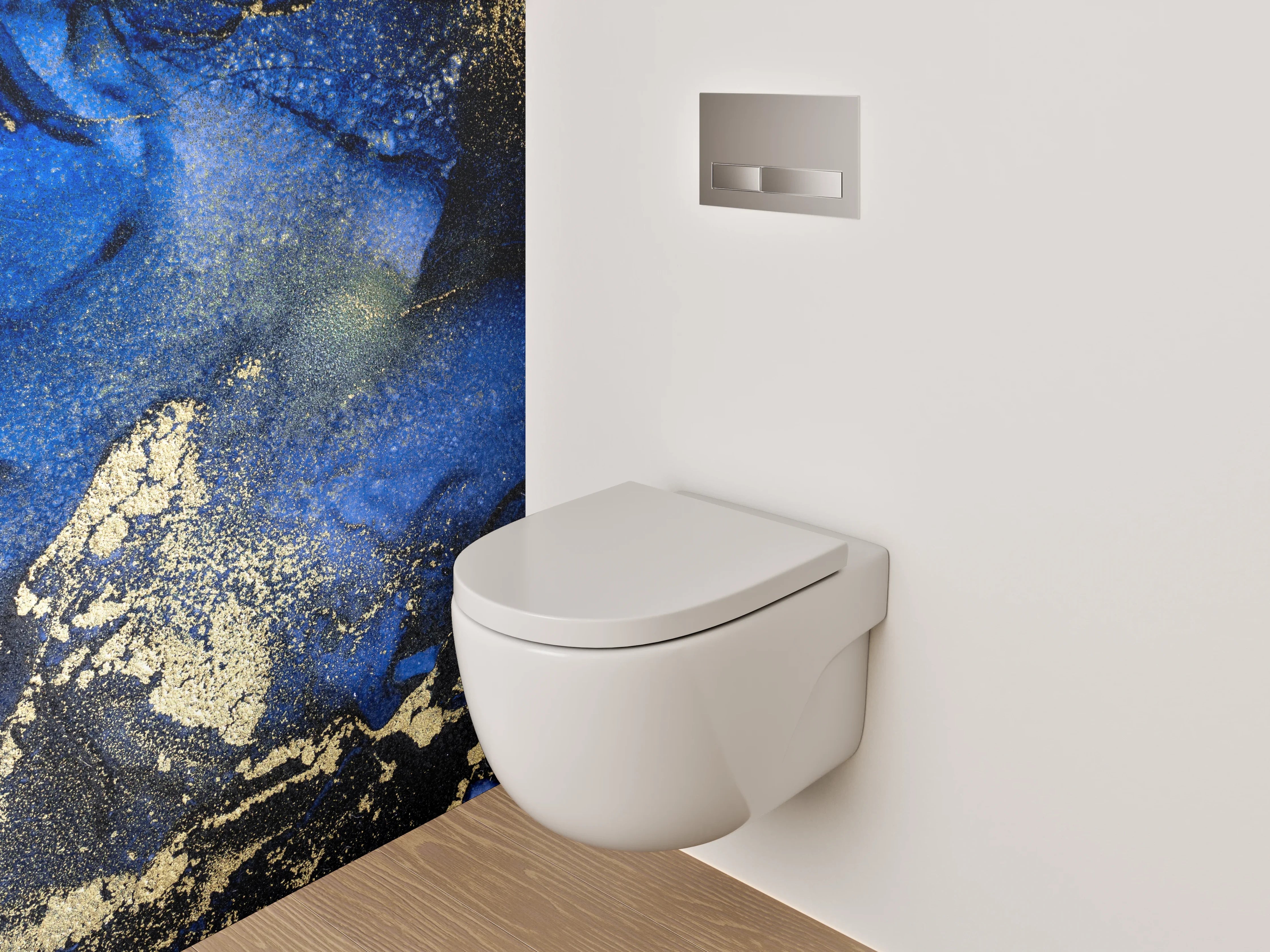 WC-Rückwand - Abstraktes Blau Gold Marmor Design