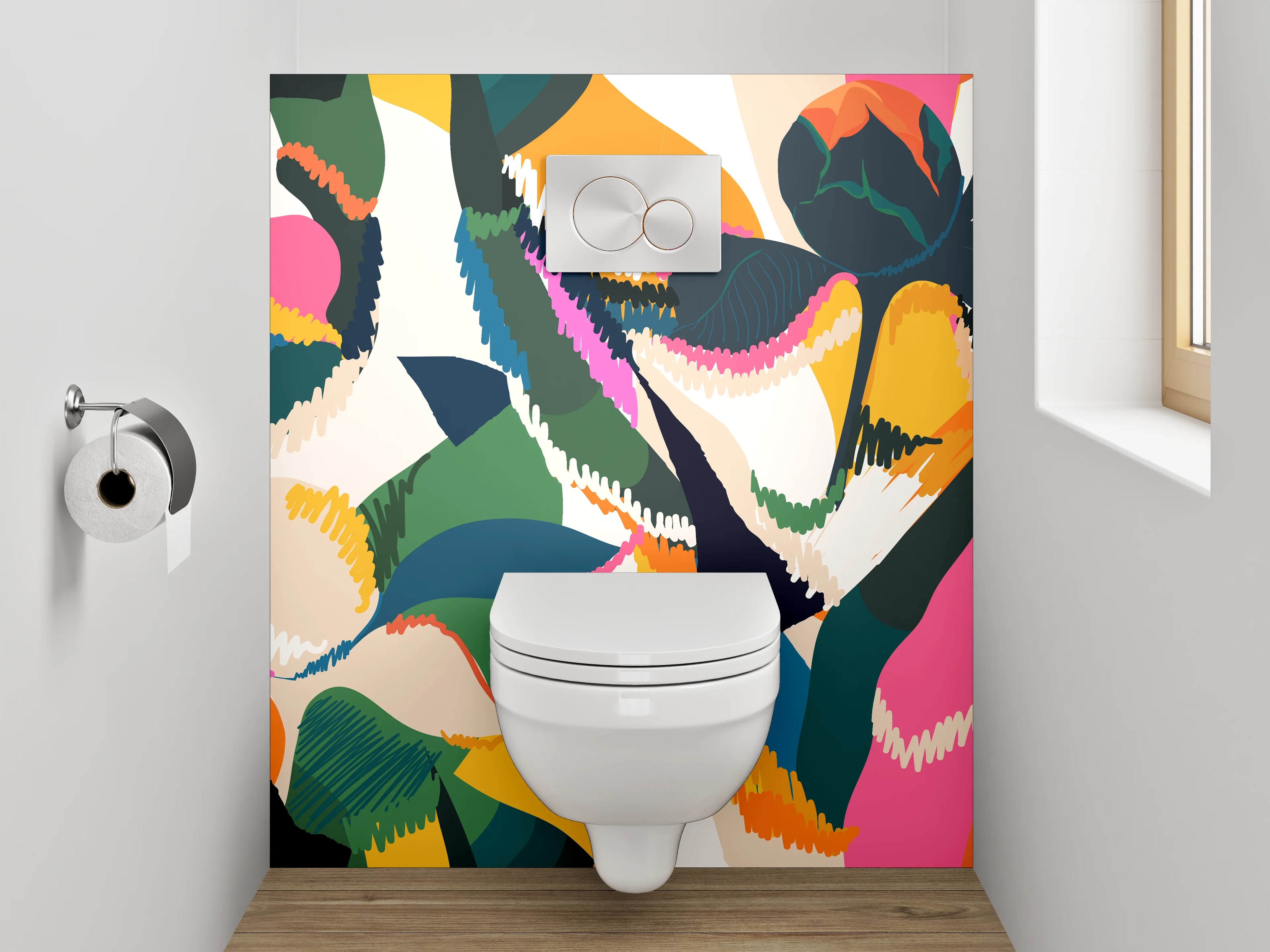 WC-Rückwand - Abstraktes Blütenmuster Bunt Modern