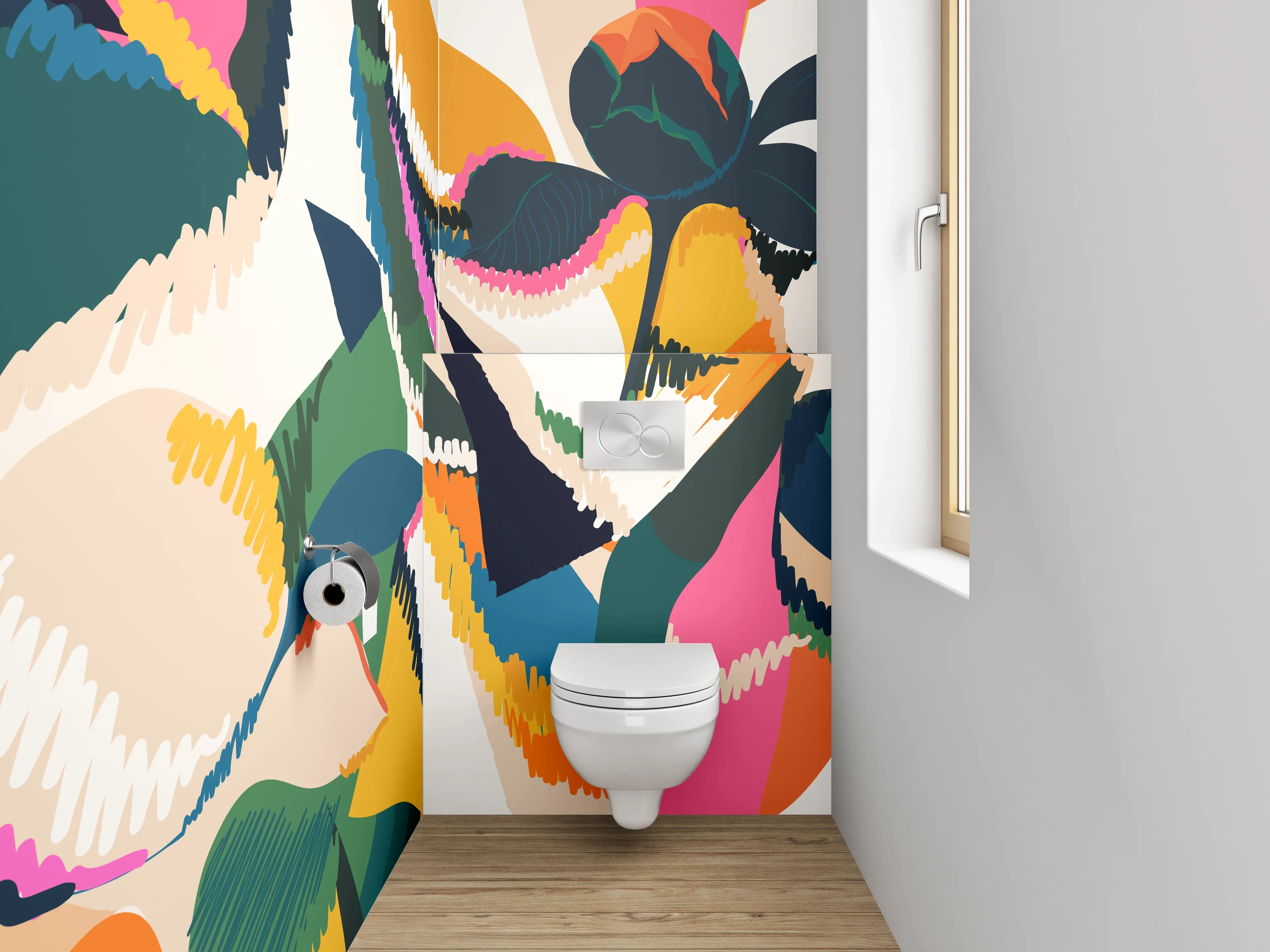 WC-Rückwand - Abstraktes Blütenmuster Bunt Modern
